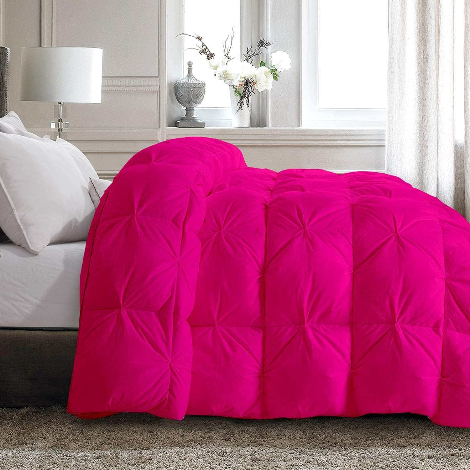 All-Season 5 Pcs Pinch Pleated Comforter 100% Cotton-500 GSM Corner Tabs Down Alternative Quilted Comforter Set Pin Tuck Comforter with 4 Pillow Shams (Twin/Twin XL-Sage)
