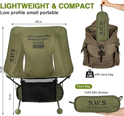 Miniatura 3 de Silla de camping plegable ligera, 2.4 libras, portátil, plegable, compacta con aleación de aluminio y bolsillo para asiento para campamento al aire