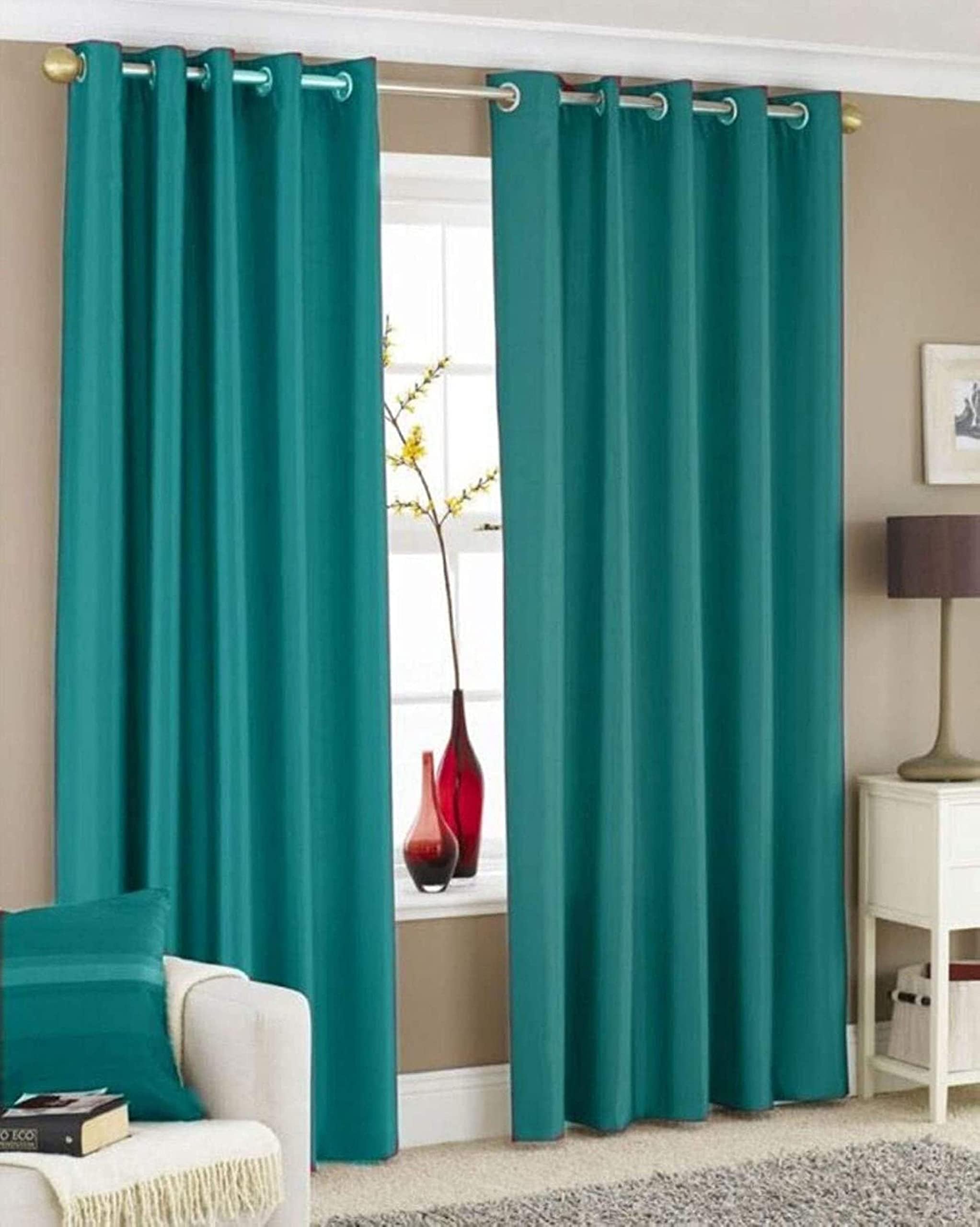 Galaxy Home Decor Solid Plain Curtains for Door 7 Feet, Pack of 2, Aqua