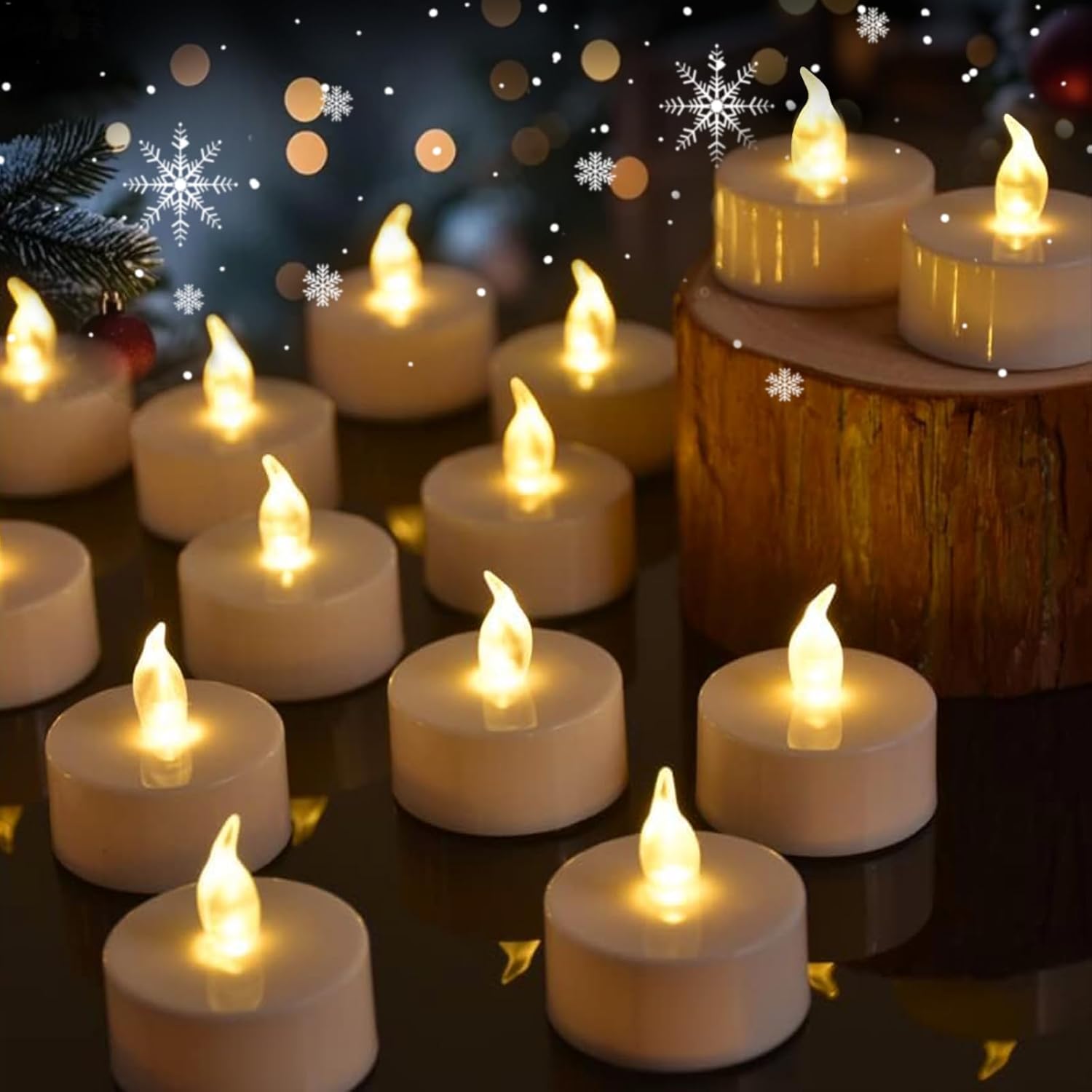 Tea Lights Flameless Candles, 50 Pack Warm Yellow Battery Operated Flickering Candles 200+ Hours Ideal for Home Decoration Outdoor Wedding Parties (50pack Warm Yellow)