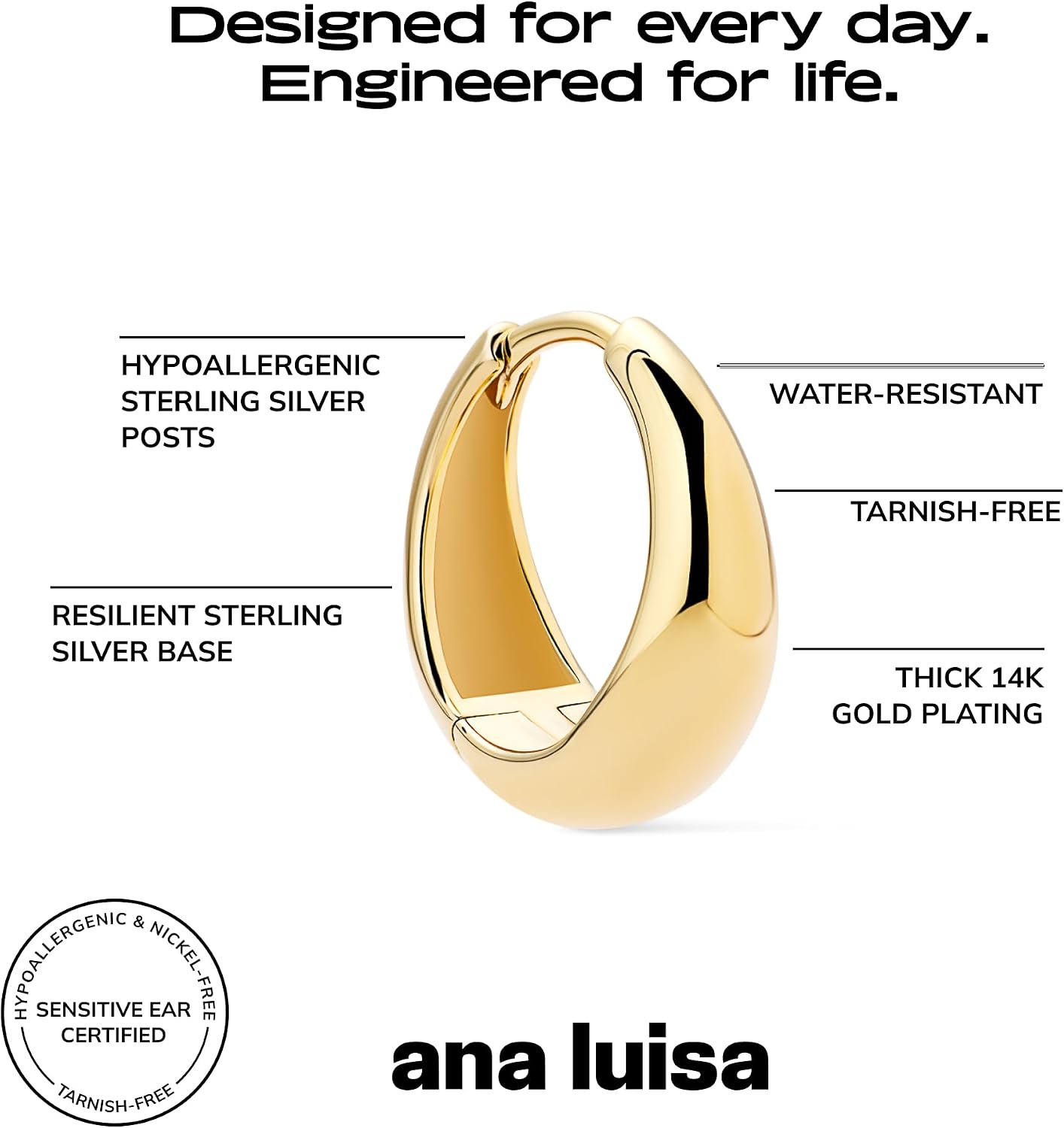 Ana Luisa Hoop Earrings for Women - Sterling Silver, 14K Gold Plated & Silver Rhodium Plated Assorted Earring Styles - Dainty, Small Gold Hoop Earrings for Daily Wear - Hypoallergenic & Tarnish-Free