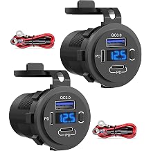 2 Pack 12V USB Outlet, QC3.0 & PD Dual Car Charger with Voltmeter & Switch