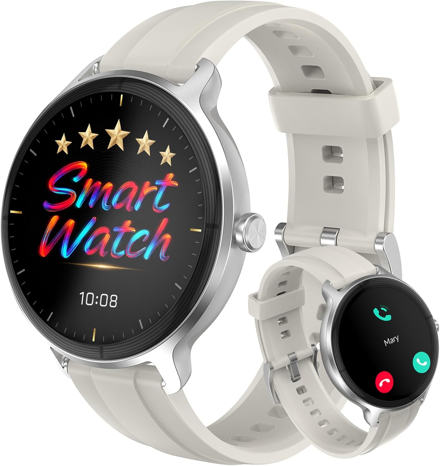 Smart Watches for Women Men 1.27" HD Fitness Tracker with Heart Rate/Sleep/Step/SpO2 Monitor, IP68 Waterproof Watch for Android iOS (Off-White)