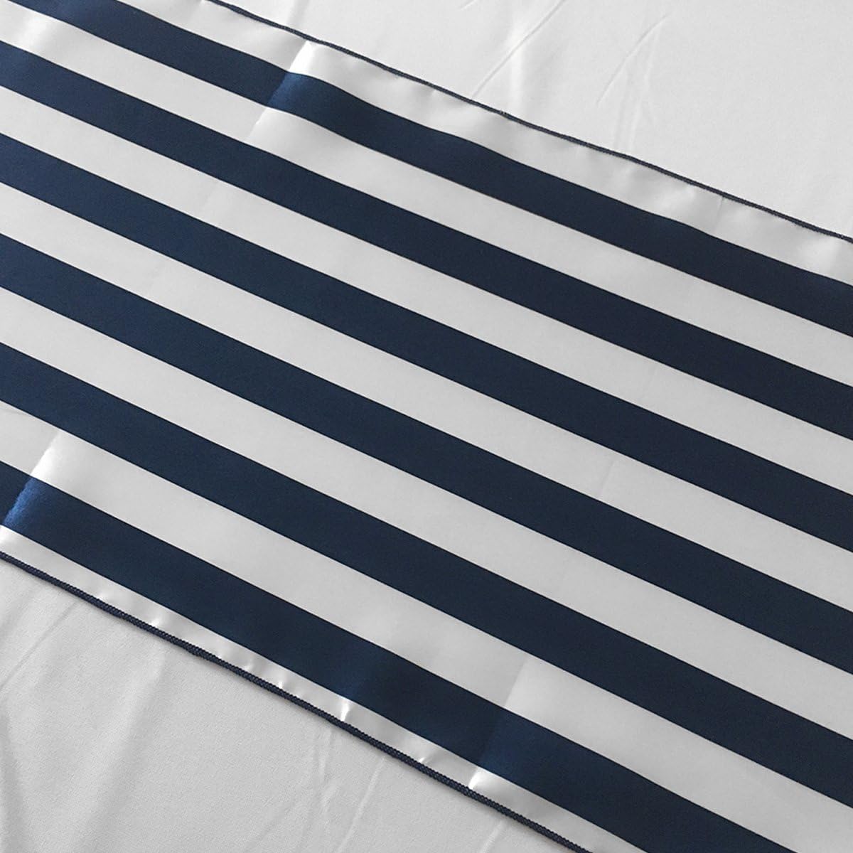 lovemyfabric Pack of 10 Satin 1 Inch Striped Table Runners for Wedding/Bridal Shower Birthdays/Baby Shower and Special Events (Navy and White, 12"X60")