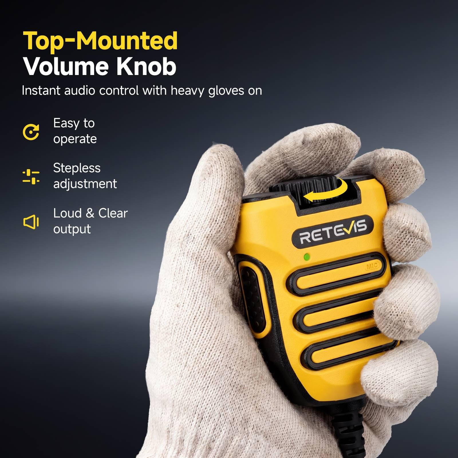 Retevis RB648 - Microfono radio a mano, cancellazione intelligente del rumore, stabile IP67, impermeabile, 1200 mAh, connettore per auricolari USB-C da 3,5 mm, volume regolabile per uso in cantiere (2