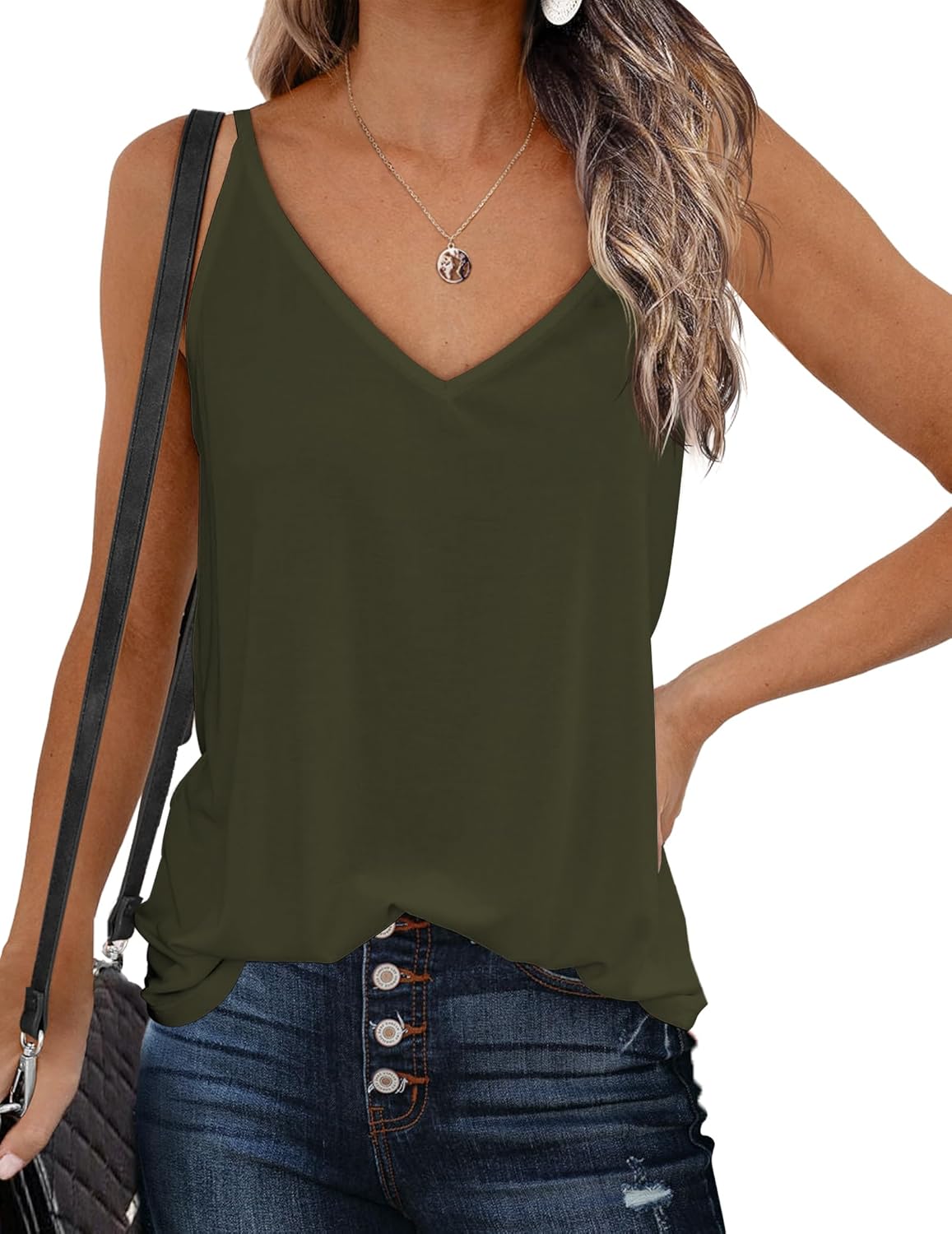 Zeagoo Womens V Neck Camisole Tank Top Strap Sleeveless T Shirt Casual Loose Vest Blouse - S-XXL