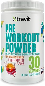 Pre Workout Fruit Punch Powder - Thermogenic Gym Supplement for Men & Women - Support Energy, Lean Muscle Growth, Nutrition - Non GMO, Filler Free, 38.8 oz., 30 Servings