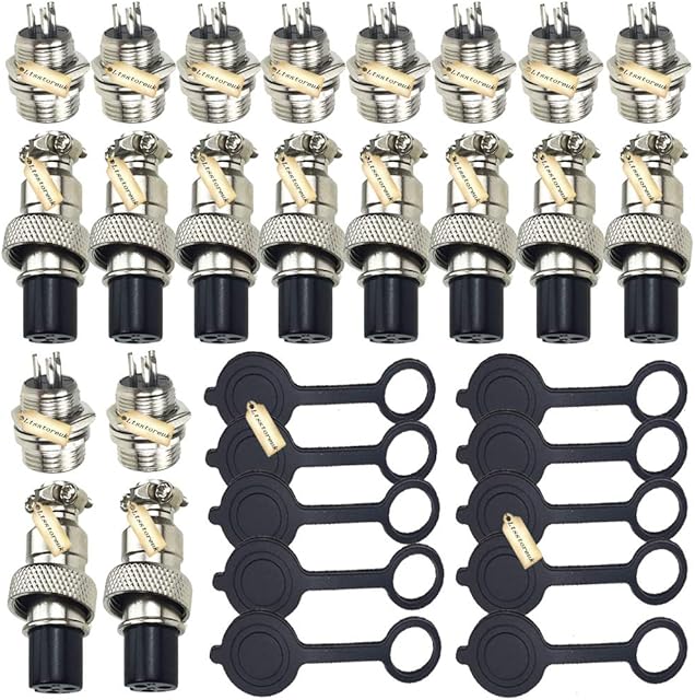 Aviation Connector 3 Pin, Ltsstoreuk 20Pcs GX12 GX12-3 3P 12MM Thread Male Female Wire Panel Metal Connector Plug 5A Circular Aviation Chassis Mount Socket with 10Pcs Aviation Caps