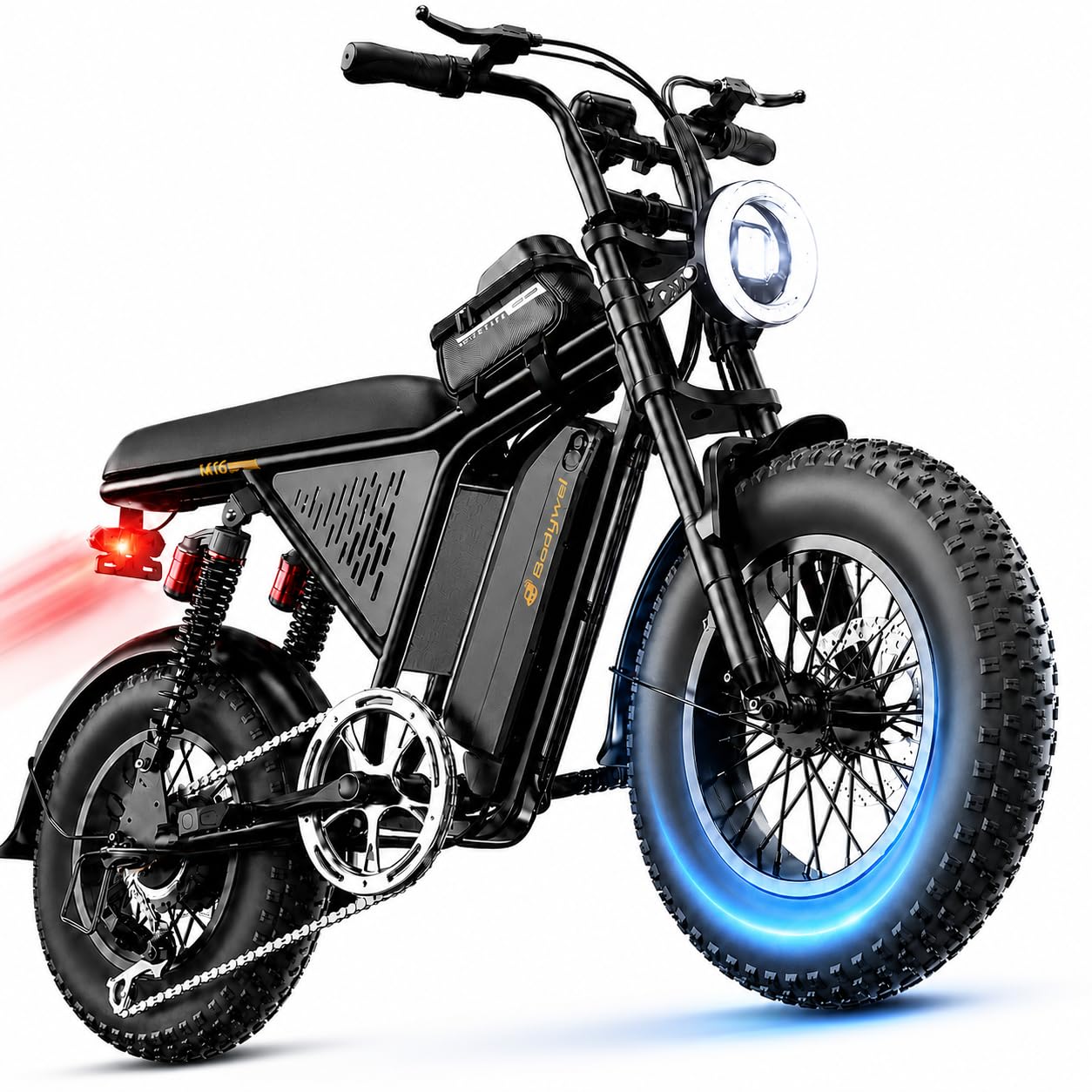 Bodywel Bicicleta Eléctrica de Carretera Adultos, M16Pro 16x4.0” Bicis Electricas de Montaña, Ebike con Batería 48V 15Ah, Motor 250W, 80 km Autonomía (Pas), Pantalla LCD, Suspensión Completa