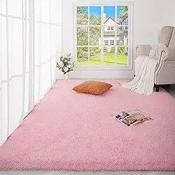 (0.9m X 1.5m, Pink) - Ucomn Super Soft Indoor Modern Shag Area Rug Bedroom Silky Smooth Rugs Fluffy Anti-Skid Shaggy Area Rug Dining Living Room Kids Carpet (0.9m x 1.5m, Pink)