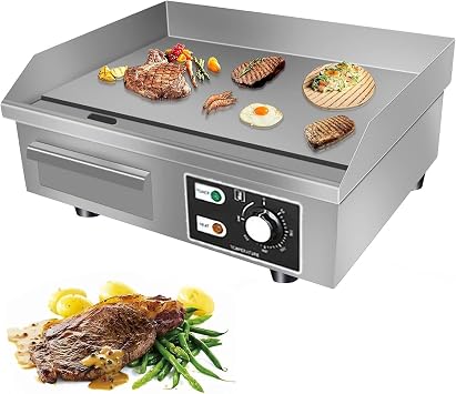21" Commercial Electric Griddle, 220V/3000W, 110V/1600W Resterant Countertop Griddle, Stainless Steel Flat Top Grill with Adjustable Temperature Control 122F-572F,110V