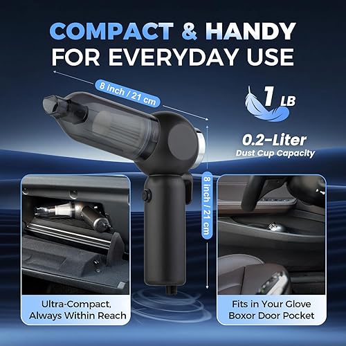 Miniatura 6 de Aspiradora de mano para automóvil, 6 en 1, aspiradora pequeña inalámbrica multifunción de 17000 PA, portátil ajustable con motor sin escobillas para