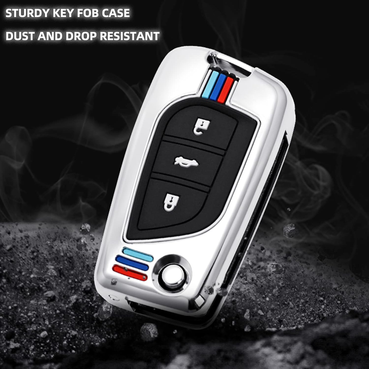 for Toyota Key Fob Cover with Keychain for AVENSIS COROLLA CHR FORTUNER HILUX 2014-2021 Metal Folding Key Fob Case