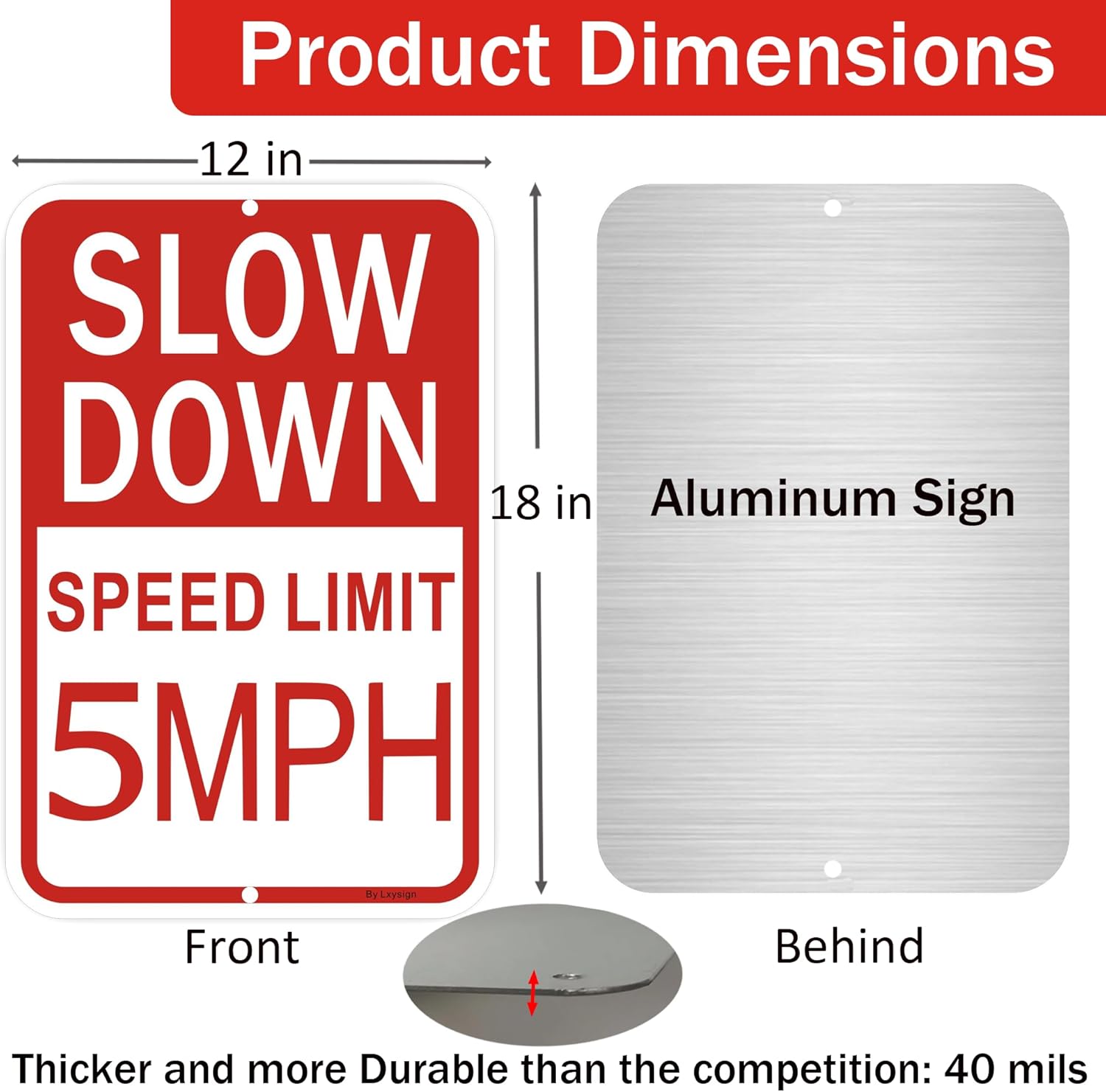 (2Pack) Slow Down Signs，with 36 Inches Metal Stakes & 14"×10" Reflective Aluminum Sign + (2Pack) Speed Limit Signs, 5 MPH, 18x12 Inches