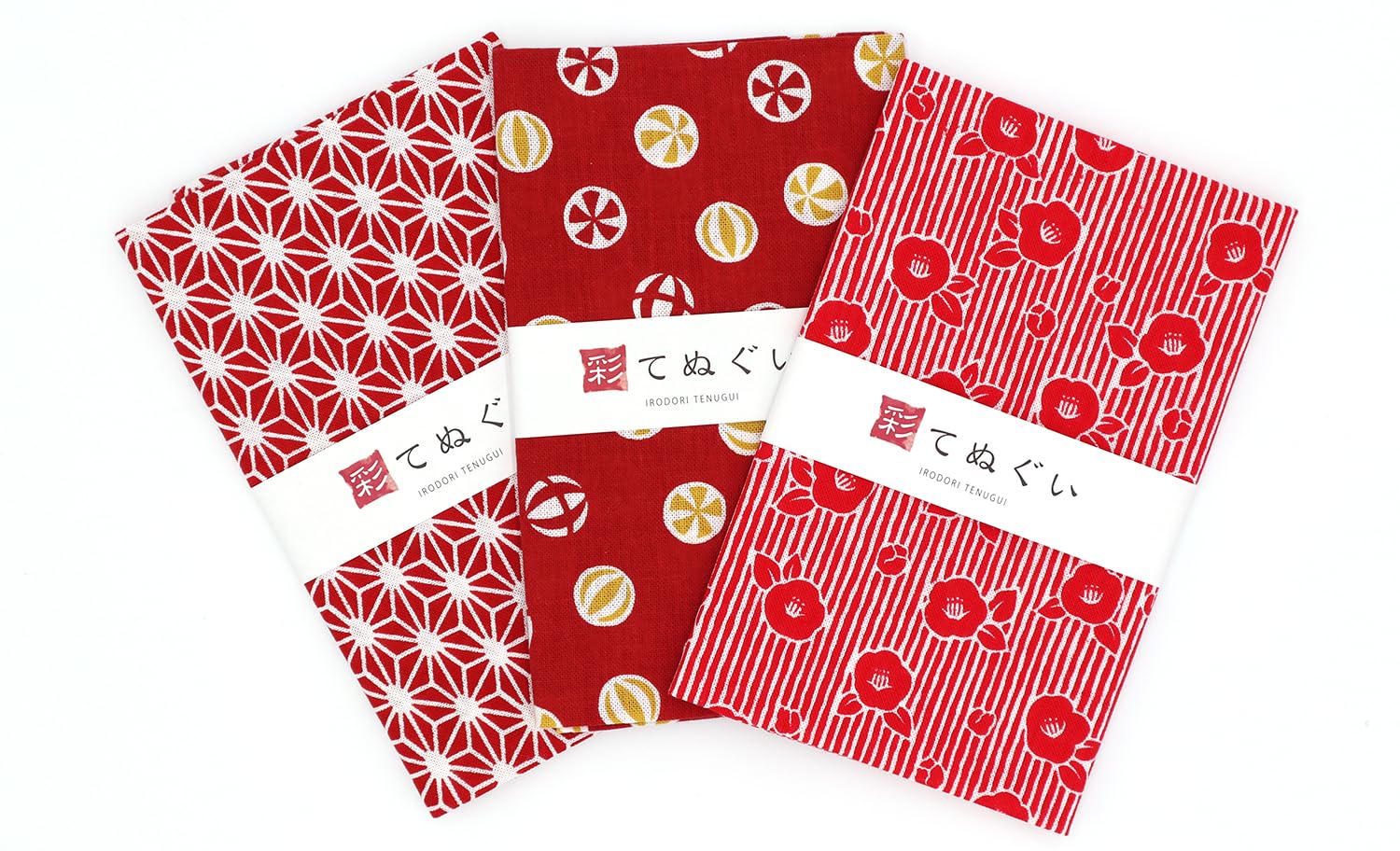 Red Tenugui Japanese Hand Towel KOMESICHI Komon Cotton Set of 3 Japan