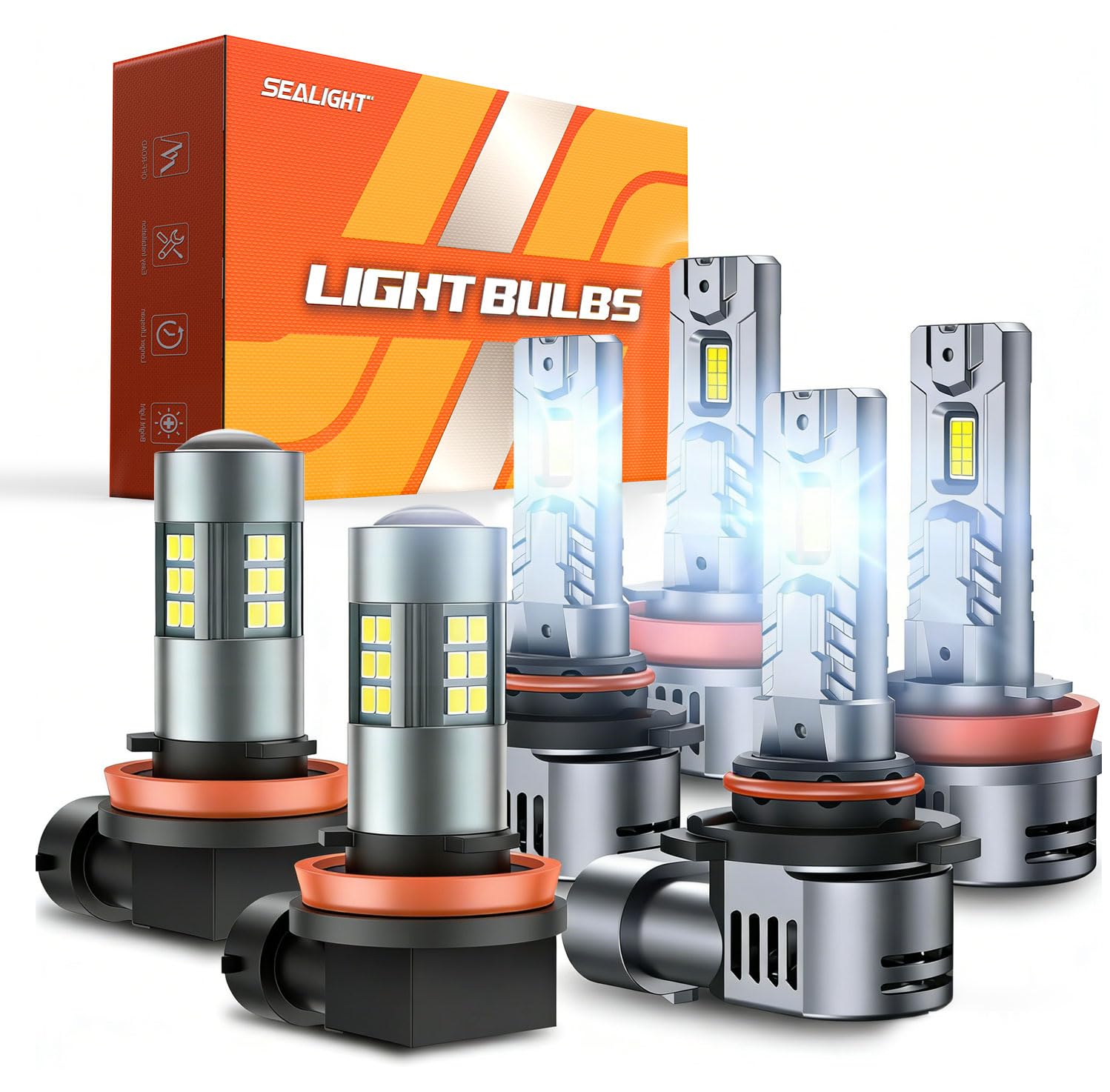 Photo 1 of SEALIGHT 9005/HB3 H11/H9/H8 Light Bulbs Combo and F1 H11 LED Fog Light Bulbs 66,000LM Ultra-Bright 6500K 9005 H11 Bulbs with 14000RPM Cooling Fan, 360° Illumination, True Plug-N-Play, Pack of 6