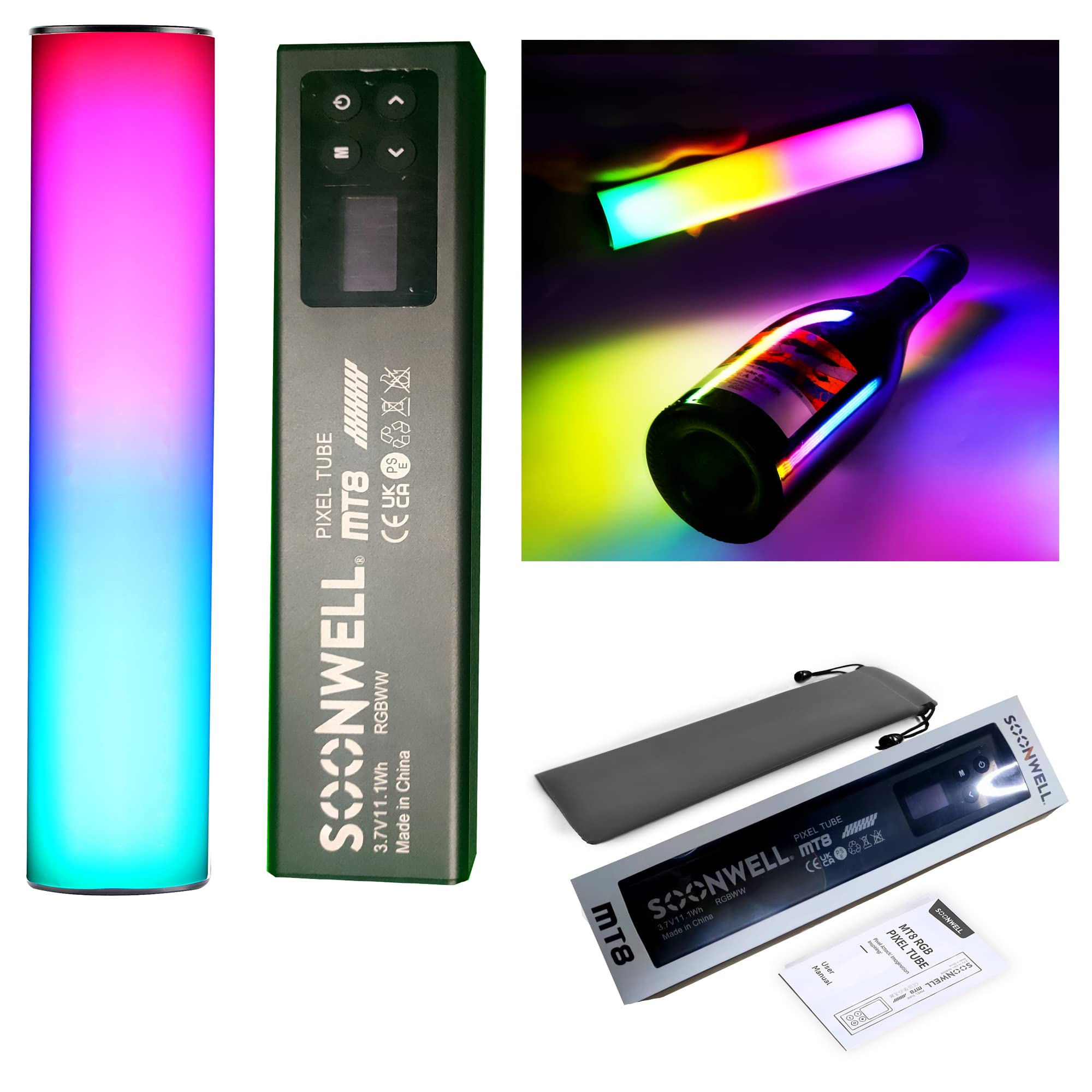 SOONWELL MT8,Pixel RGBWW Tube Light,8w LED Handheld Stick Light Wand,Full Color Pixel Pocket Light with FX Lighting Pixel Effects for Photography Lighting (Black)