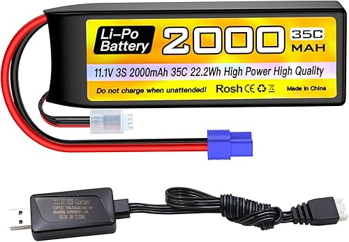 sea jump 3S Lipo Batería 11.1V 2000mAh 35C con enchufe EC2 y cable de carga USB adecuado para RC coche, camión, barco, RC Quadcopter Aircraft,