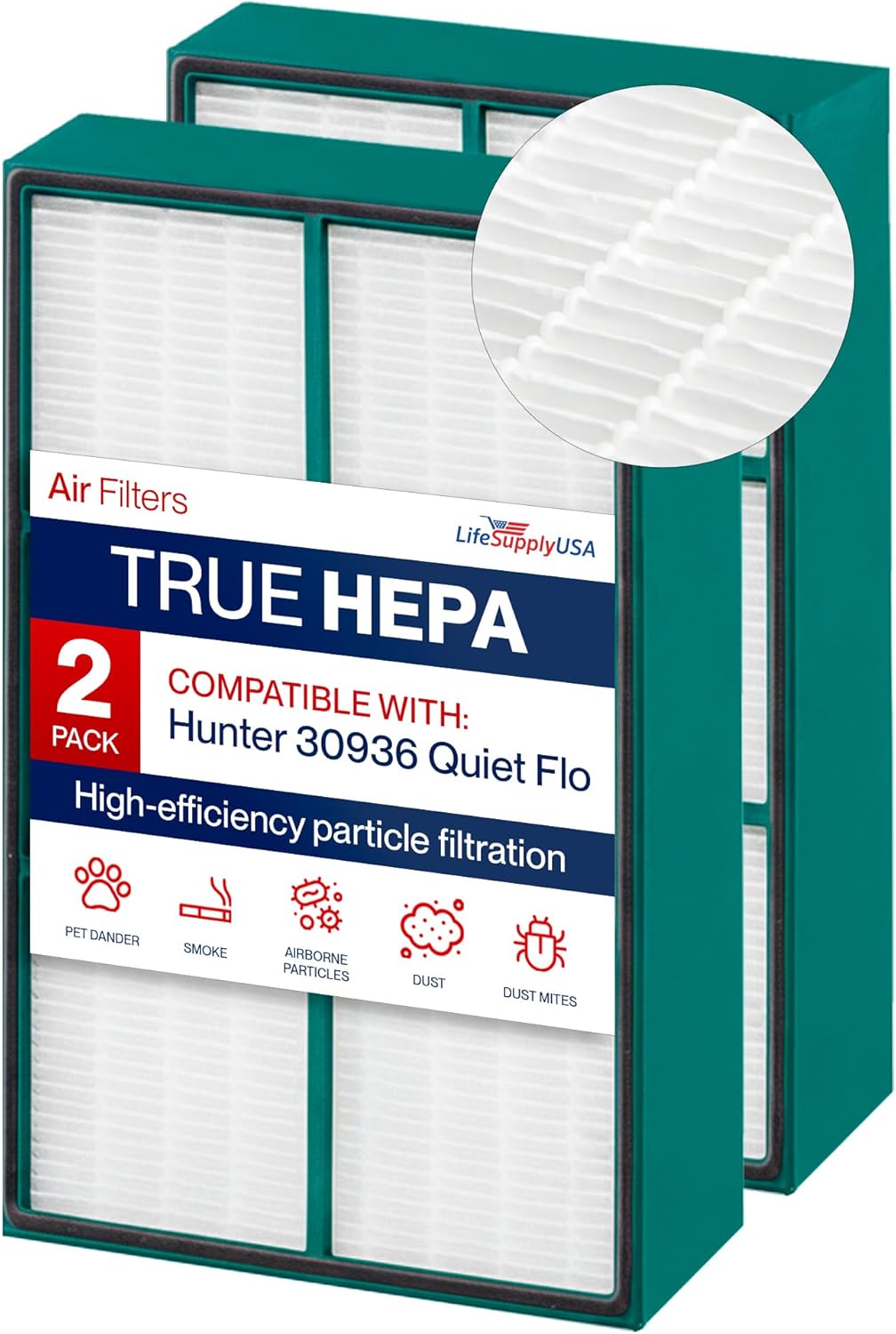 30936 True HEPA Filter Replacement Compatible with Hunter QuietFlo Air Purifier Models 30058, 30085, 30090, 30095, 30105, 30117, 30130, 36095, 36117, 36127, 37090, 30999 by LifeSupplyUSA
