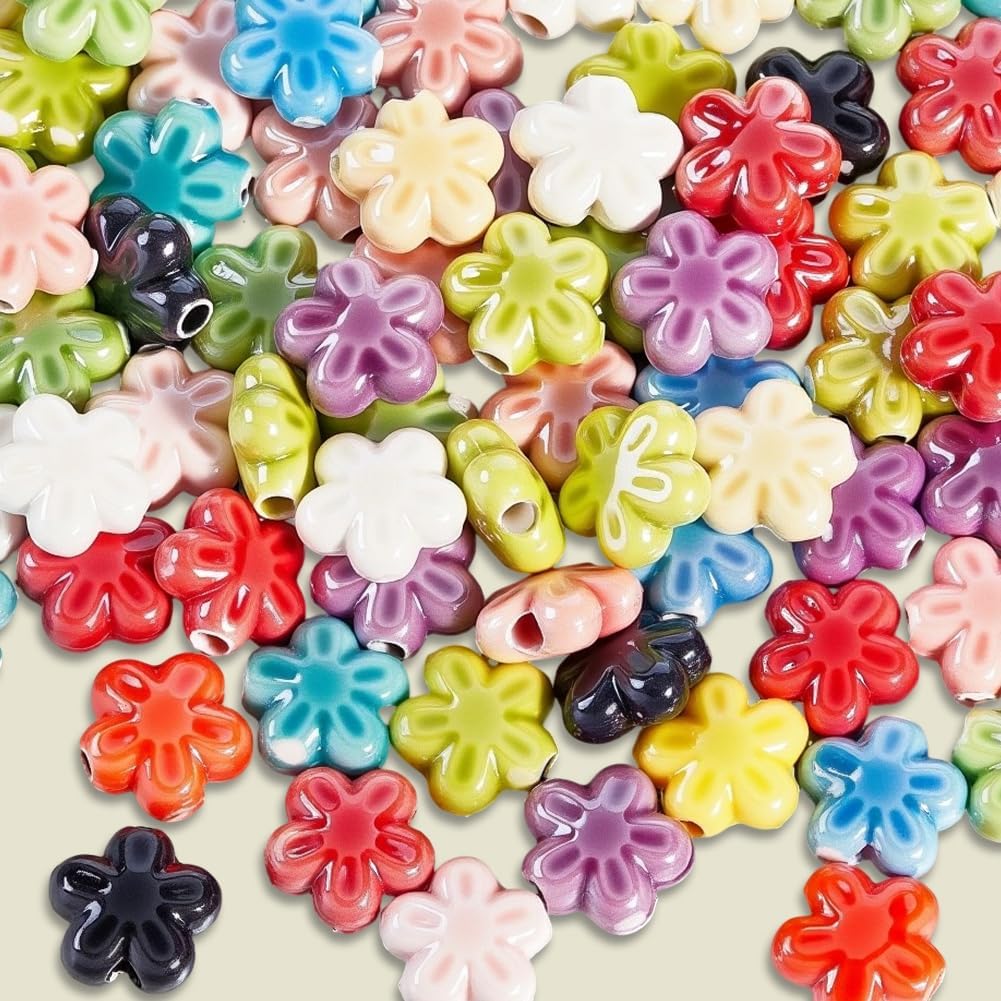 1 Box 80PCS Mixed Color Flower Shaped Porcelain Ceramic Beads with 1.6MM Holes Flowers Colorful Floral Charms Spacer Loose Bead for Jewelry Making Bracelets Necklaces Adult Diy Craft Supply - Image 6
