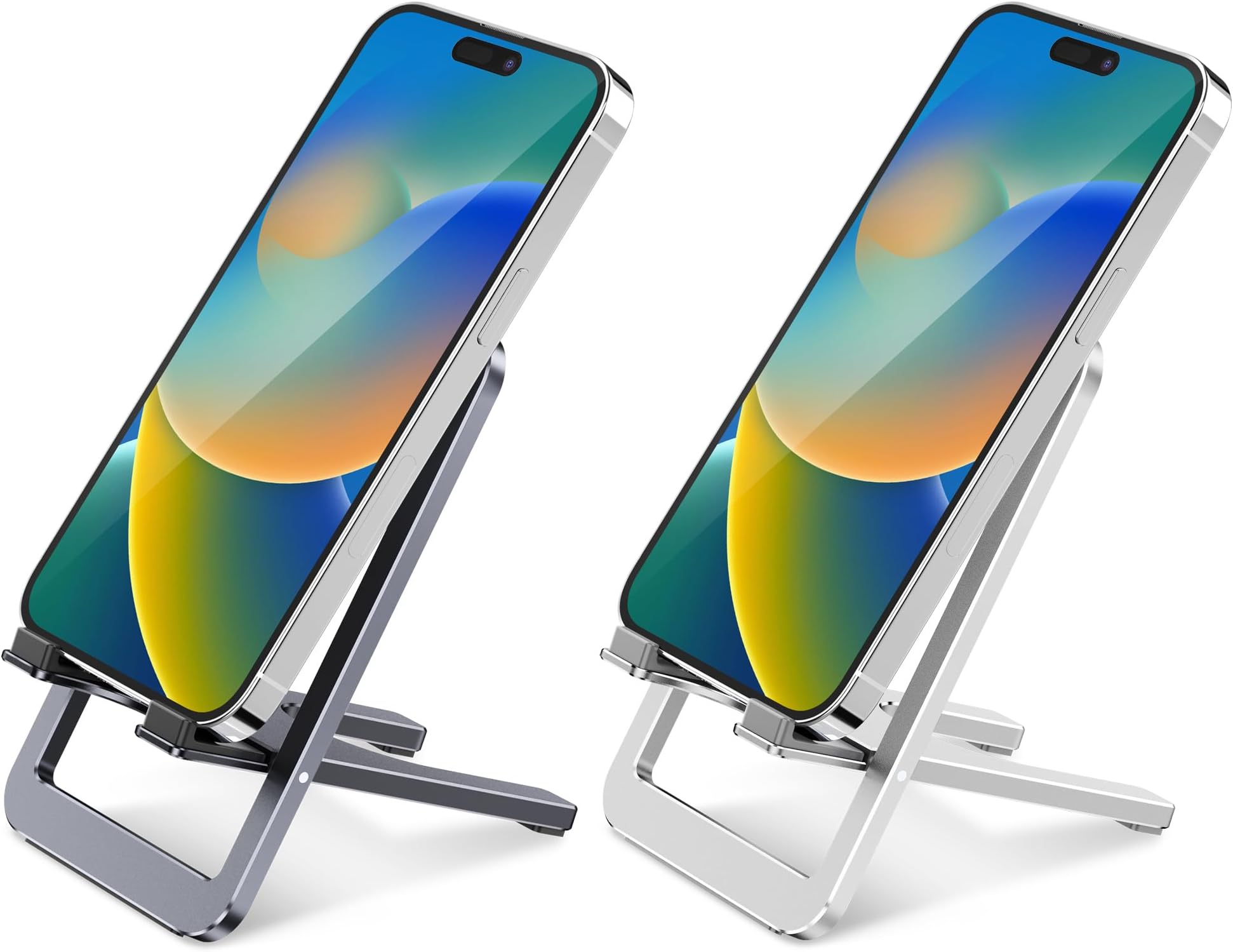 DeskLogics Portable Phone Stand for Desk, Aluminum Adjustable Cell Phone Holder, Foldable Travel Cellphone Dock Compatible with iPhone 15 14 13 Pro Max Mini, 12 11 XR 8 7 6 Plus SE, All Smartphone