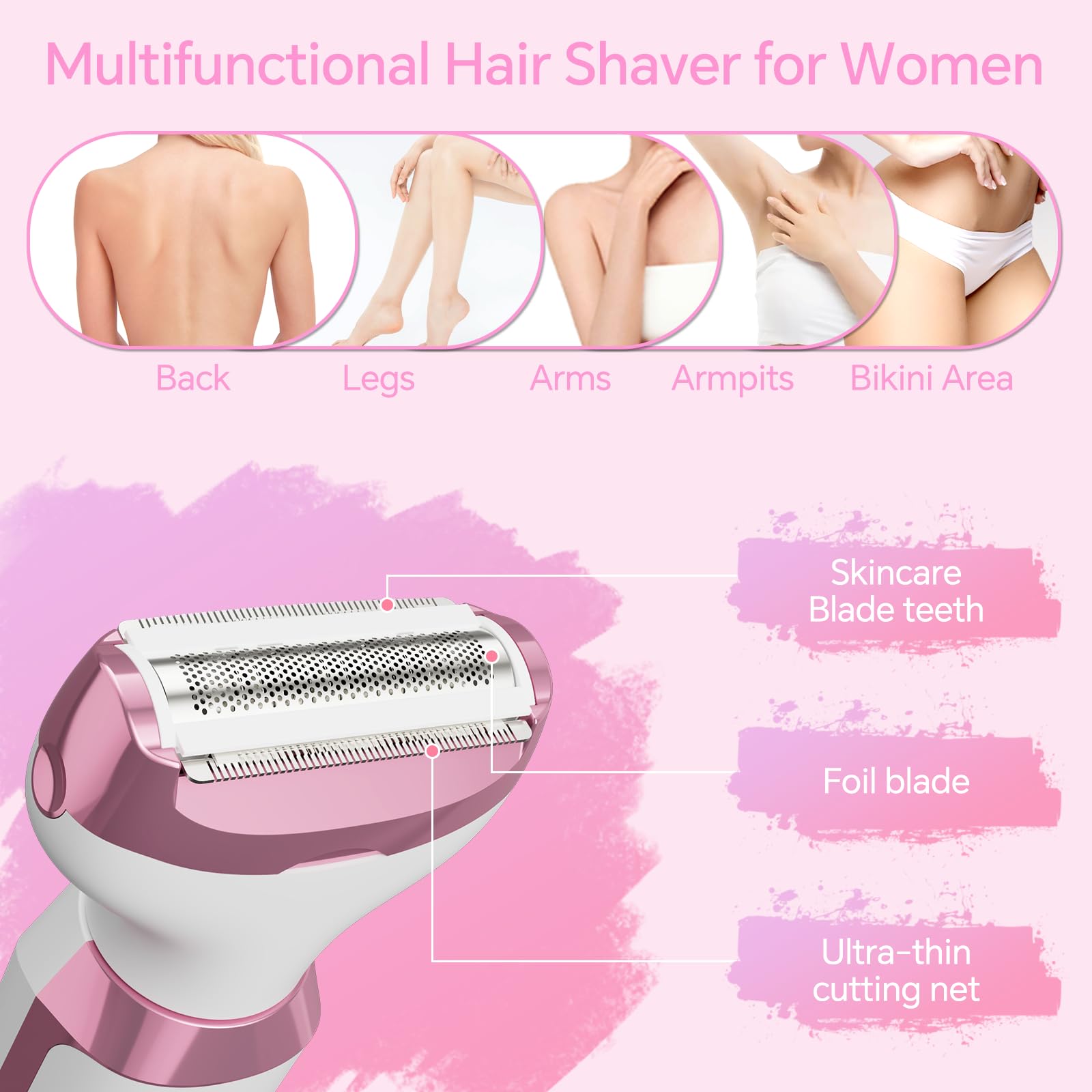 Maquinilla de afeitar eléctrica para mujer, recortadora de bikini 4 en 1 y afeitadora corporal para nariz, vello, cara, cejas, brazos, piernas, axilas, axilas, zona púbica, recargable, húmedo/seco