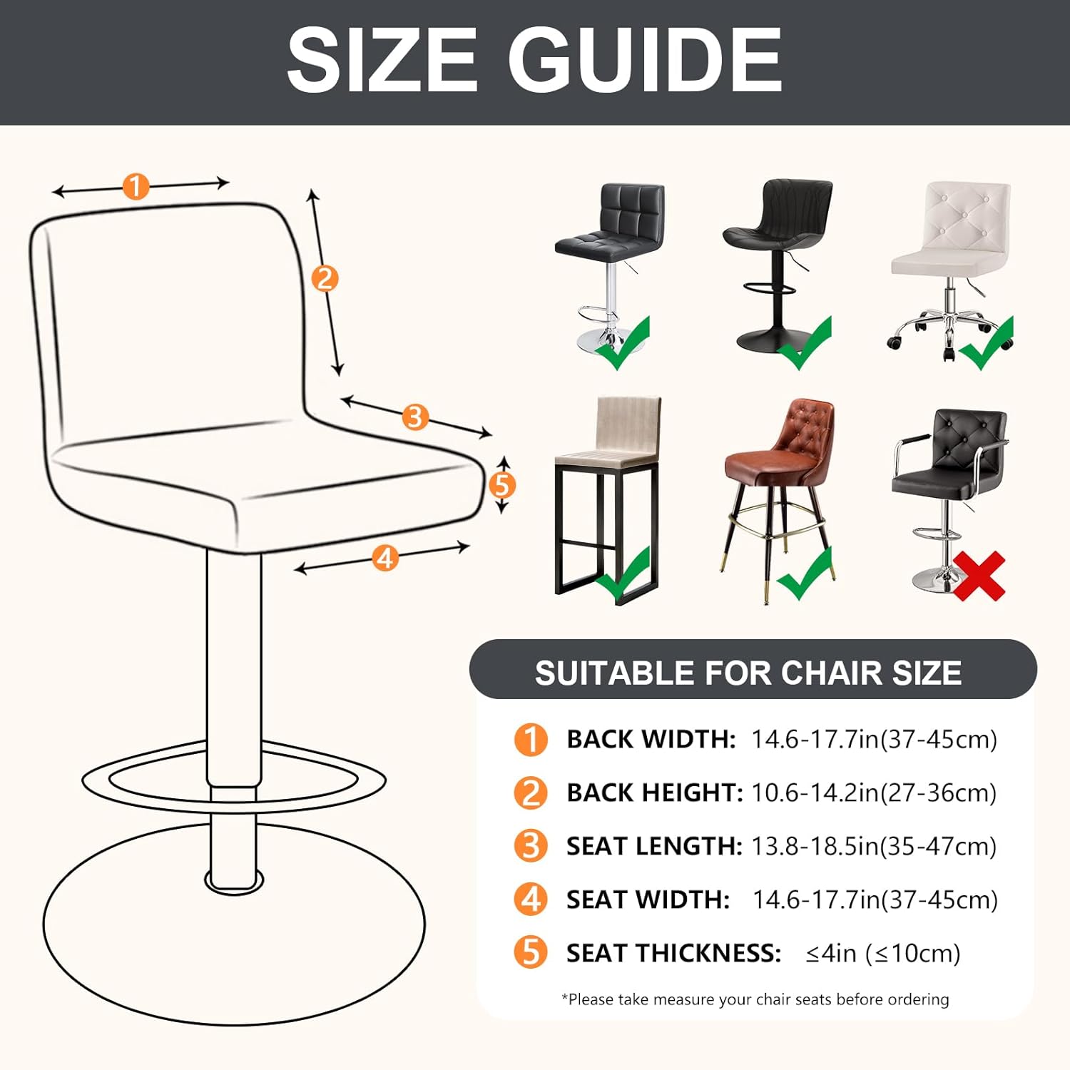 Eco-Ancheng Bar Stool Covers Set of 6 Counter Height Bar Stool Cover Swivel Bar Stools Slipcovers Stretch Pub Counter Stool High Back Chair Cover Counter Stool Bar Chair Covers for Kitchen Bar Cafe,07