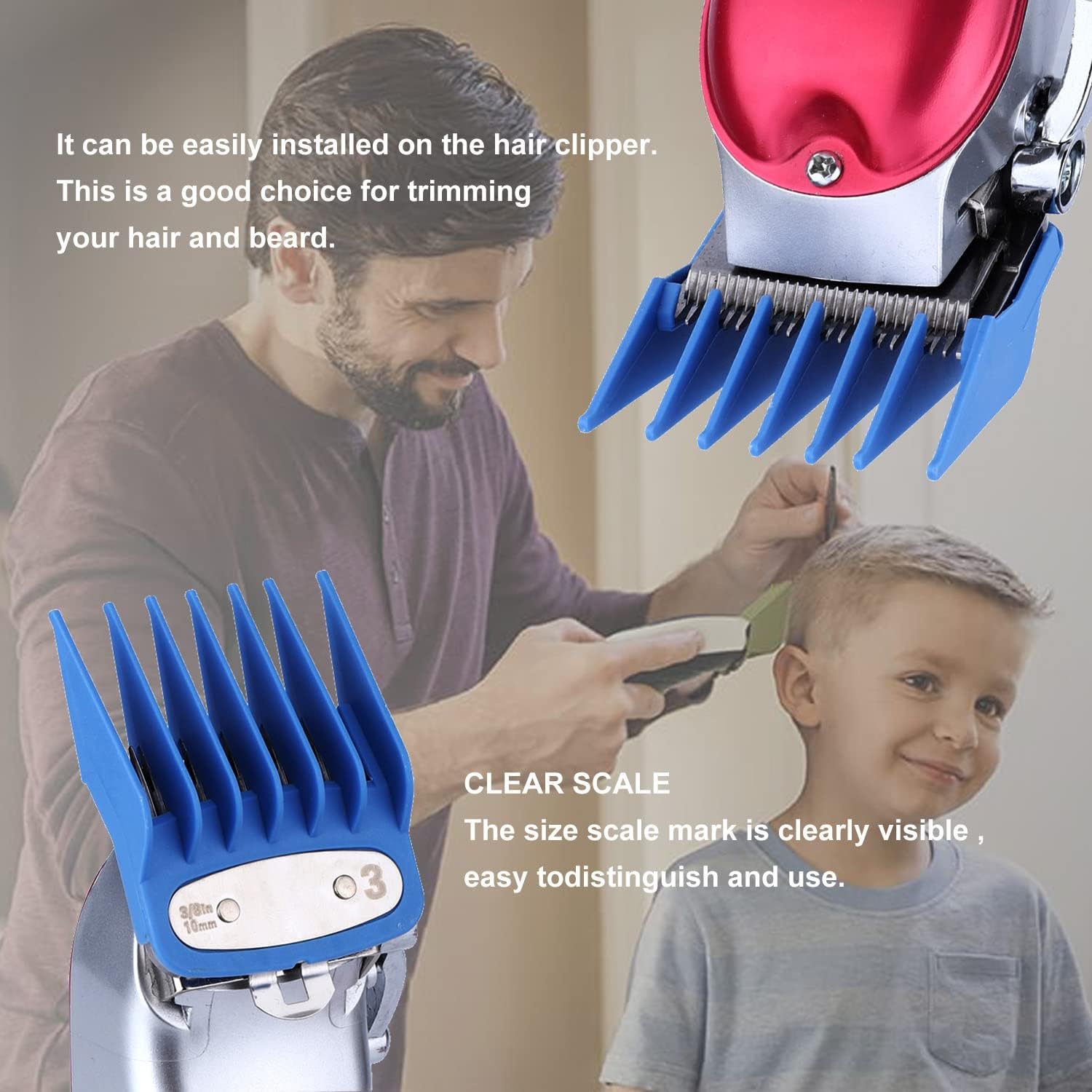 8 Color Professional Hair Trimmer/Clipper Guard Combs Guide Combs with Metal Clip Color Coded Cutting Guides/Combs - 1/16" to 1"(1.5-25mm) -Great for Hair Clippers/Trimmers Attachment