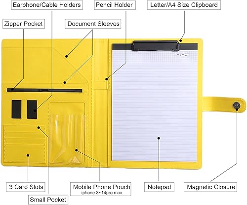 Miniatura 3 de Portafolio de negocios de 12.8 x 9.6 pulgadas, el teléfono inteligente se puede utilizar en organizador de documentos, carpeta de archivos de