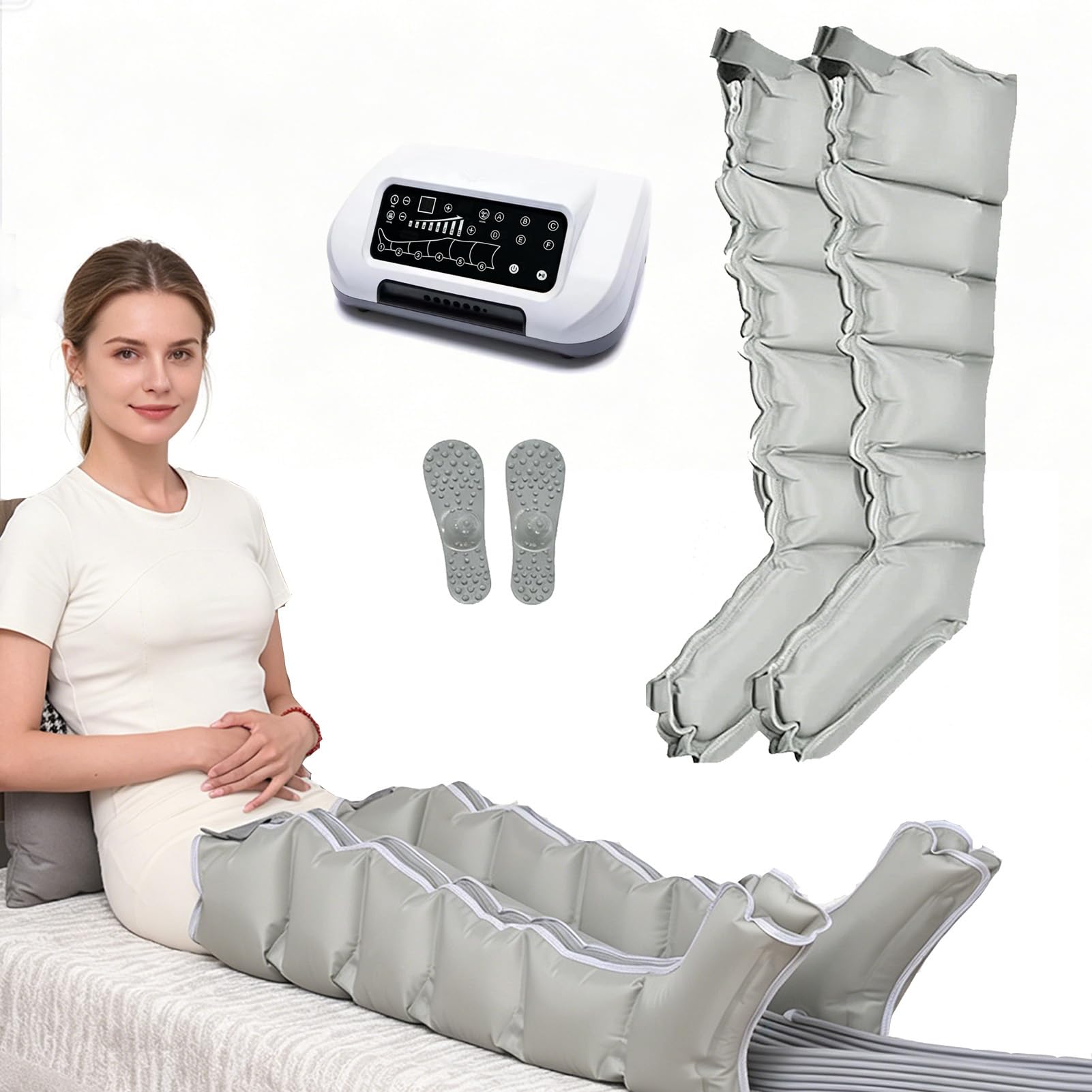 Joyfitness Air Compression Leg Massager, Lymphatic Drainage Machine, 6-Cavity Leg Compression System with Pressure Sensor, Wireless Control, Auto Exhaust, Relieves Swelling, Fatigue and Muscle Pain