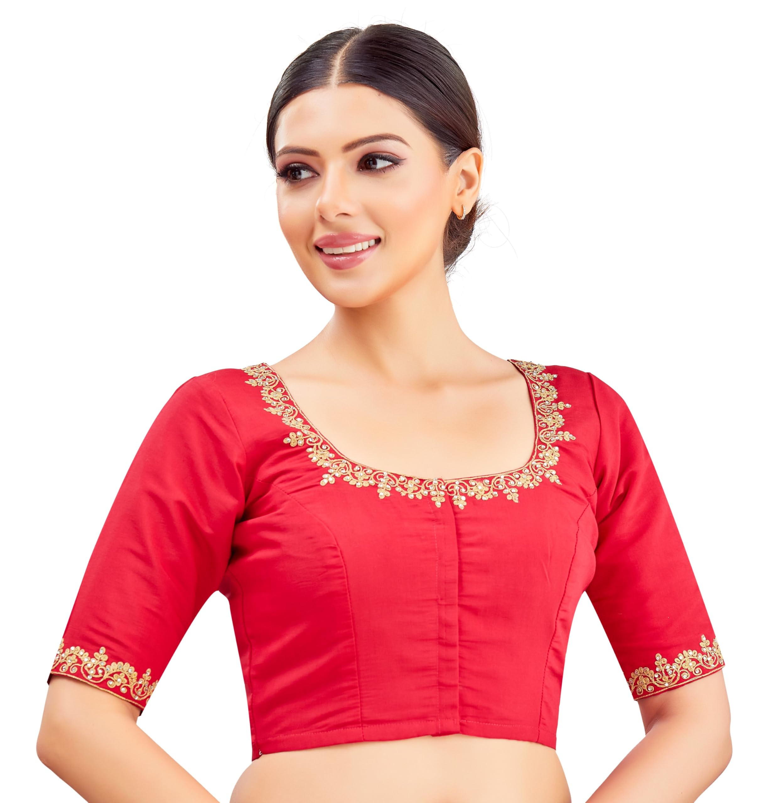 studio shringaar Women's Pink Viscose Cotton Embroidered Saree Blouse-picture-26