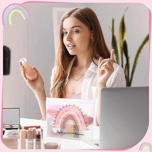 Vista 18 de Wesiti 50 bolsas de cosméticos de arco iris, regalos inspiradores, citas motivacionales, bolsa de maquillaje a granel impermeable con cremallera