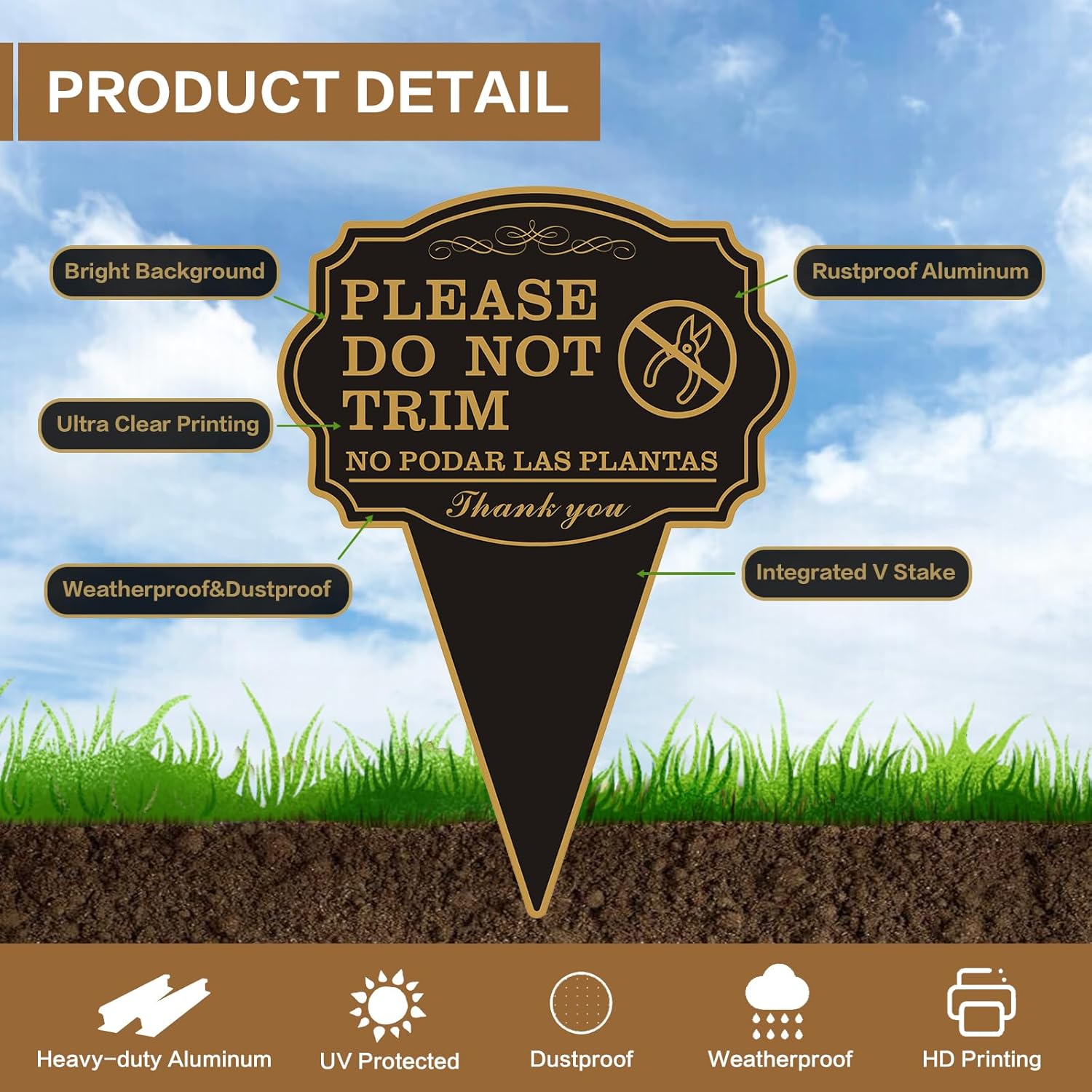 Double Sided Yard Sign, 2 Pack Do Not Trim / NO PODAR LAS PLANTAS Garden Sign for Lawn, 10"x14" Bilingual English and Spanish Warning Sign with Stake, Rust-Free Metal, Weatherproof UV Printed for Outdoor Use (DO NOT TRIM-2PACK)