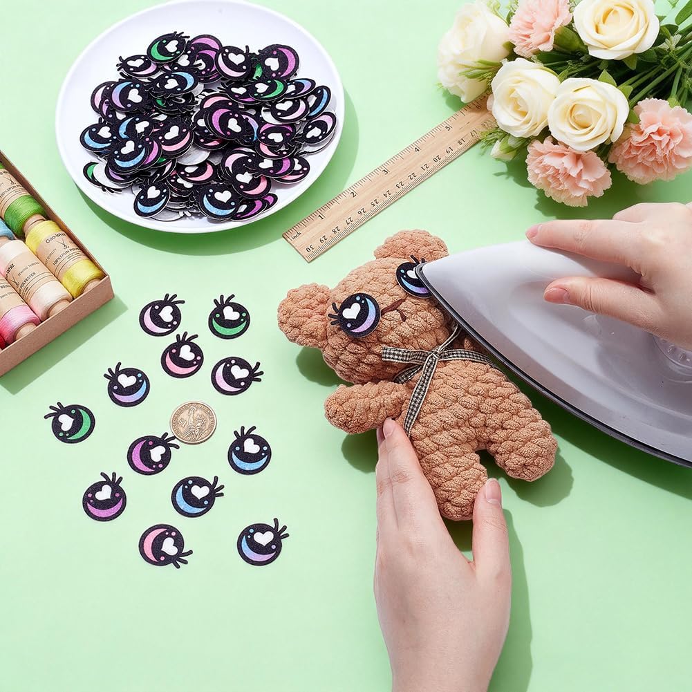 NBEADS 180 Pairs 6 Styles Sew on Felt Eyes for Crafts, Plush Animals Making Felt Eyes with Heart Large Crochet for DIY Crochet Animal Making Craft