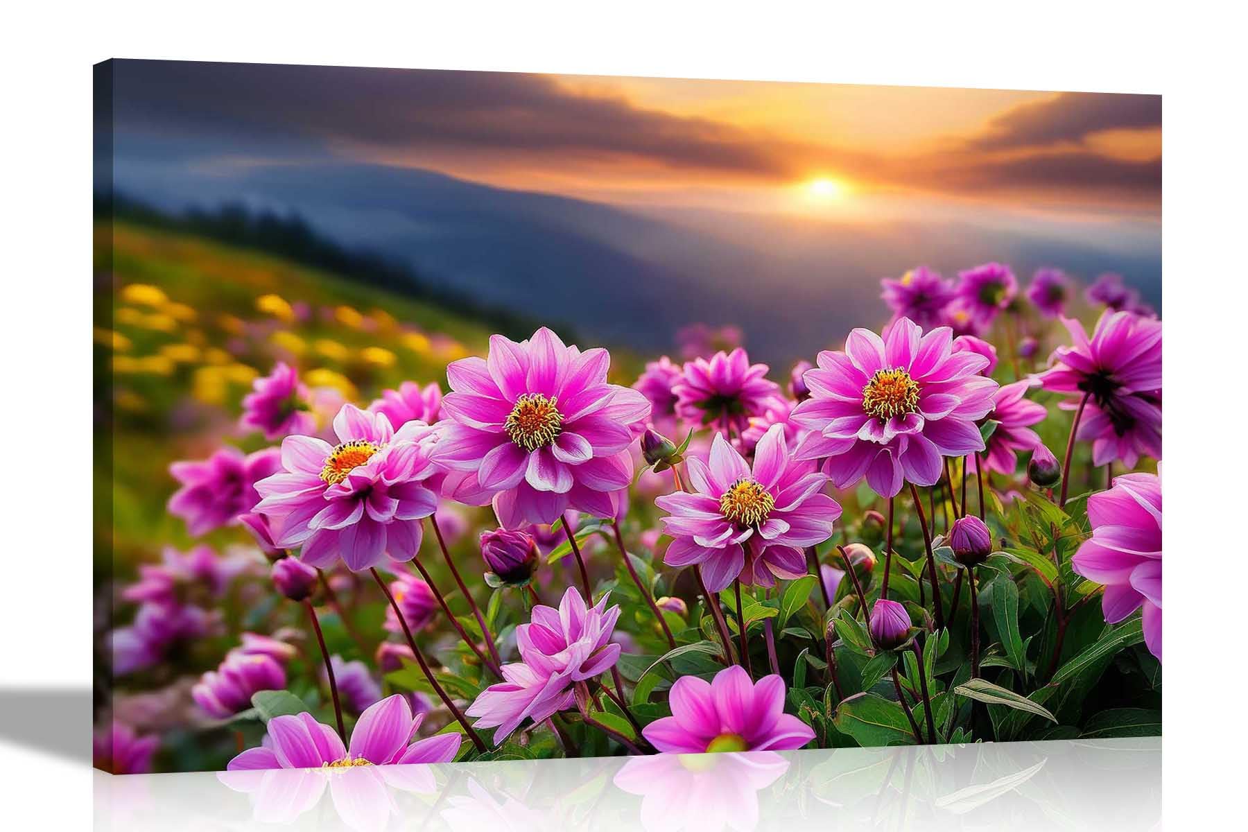 Artley Prints Purple Dahlia Flowers Mountain - Purple Dahlia Flowers On Mountain Canvas Wall Art Prints Home Decoration Living Room Artwork Bedroom Pictures 76 X 50Cm (30 X 20 Inches)