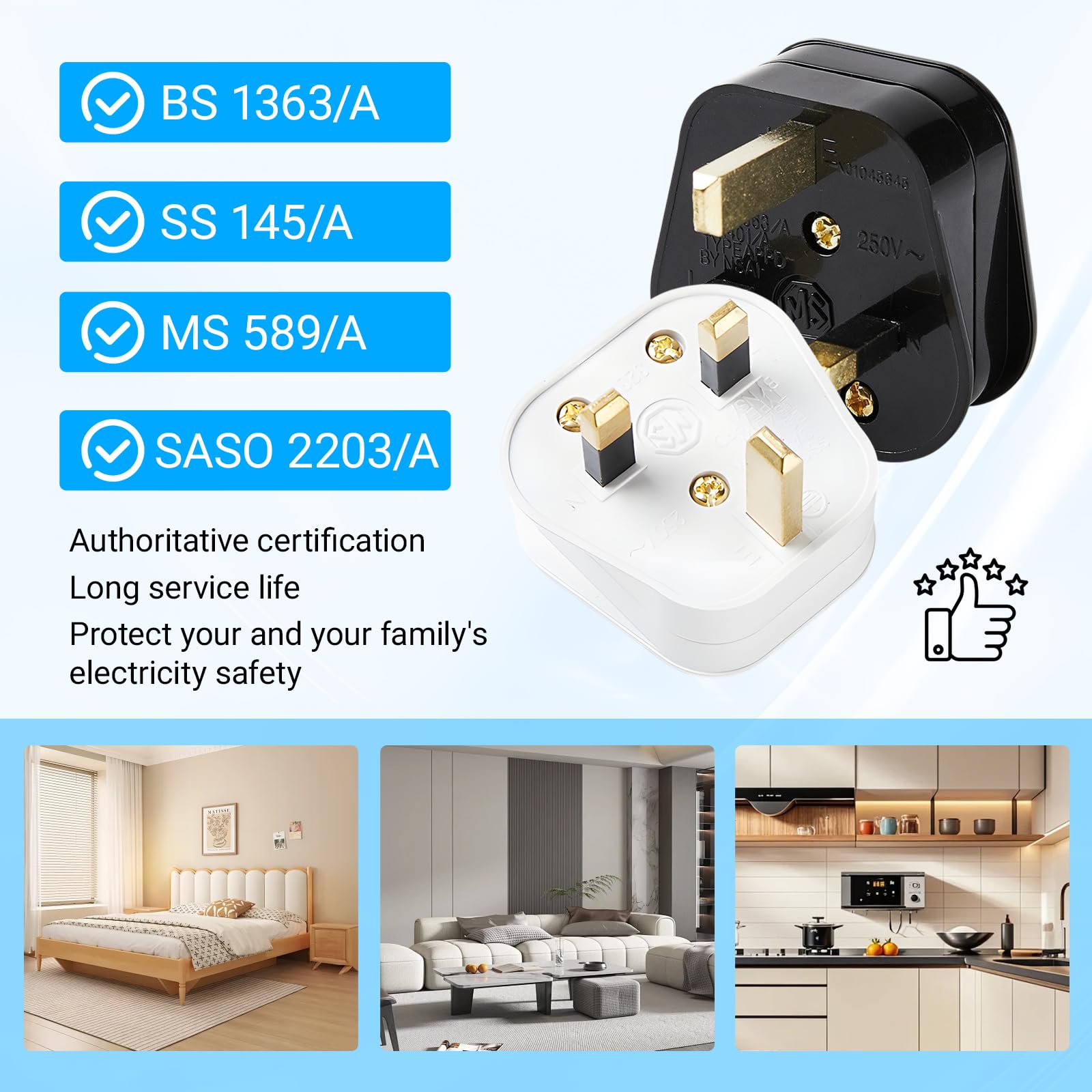 3 Pin Plug UK, 10 Pack 13 Amp Plug UK with Fused Mains, Cord Grip Rewireable Heavy Duty plugs, Flame Retardant - Image 4