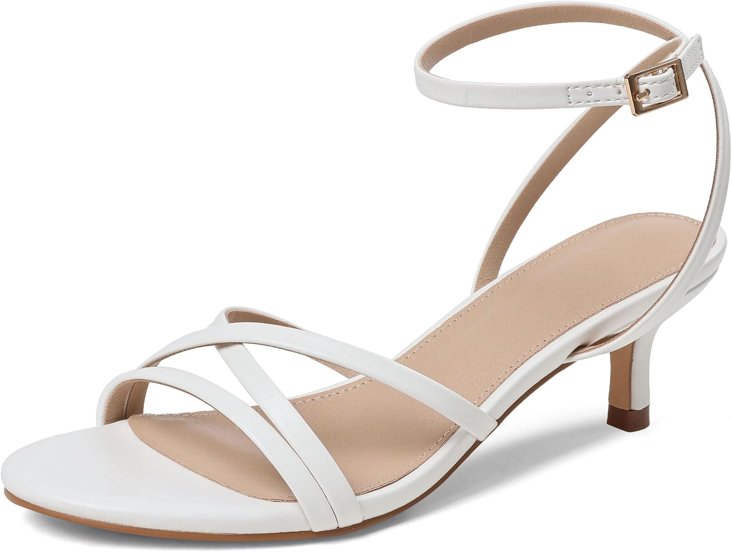 CYNLLIO Strappy Kitten Heels for Women Ankle Stap Round Open Toe Sandals 2 Inch Low Heel Sandalias de Mujer Wedding Dressy Shoes