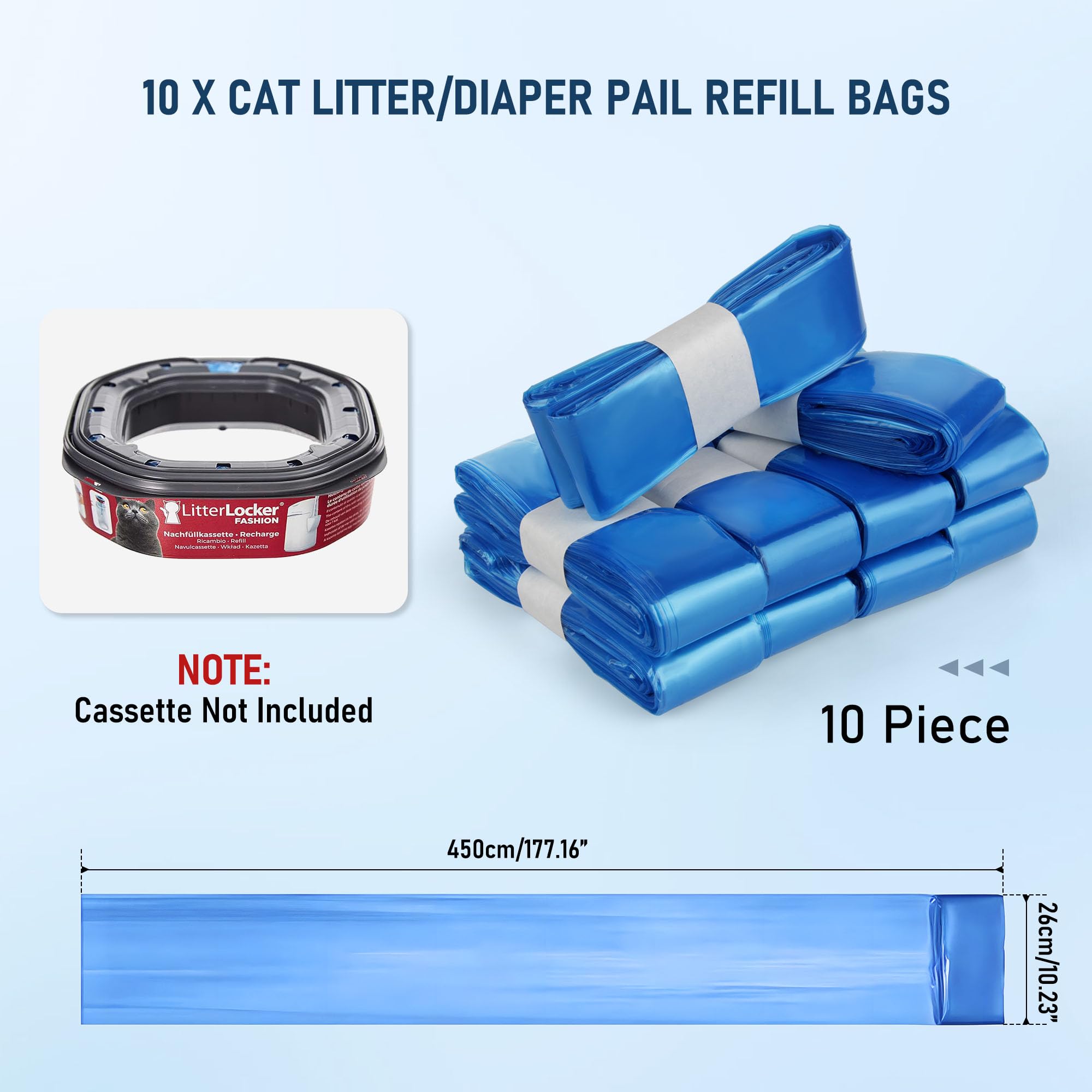 10 piezas de recambio de basura de 4,5 m, recarga bolsa de basura para bebé, gran capacidad, bolsa de basura para pañales y bandejas para gatos