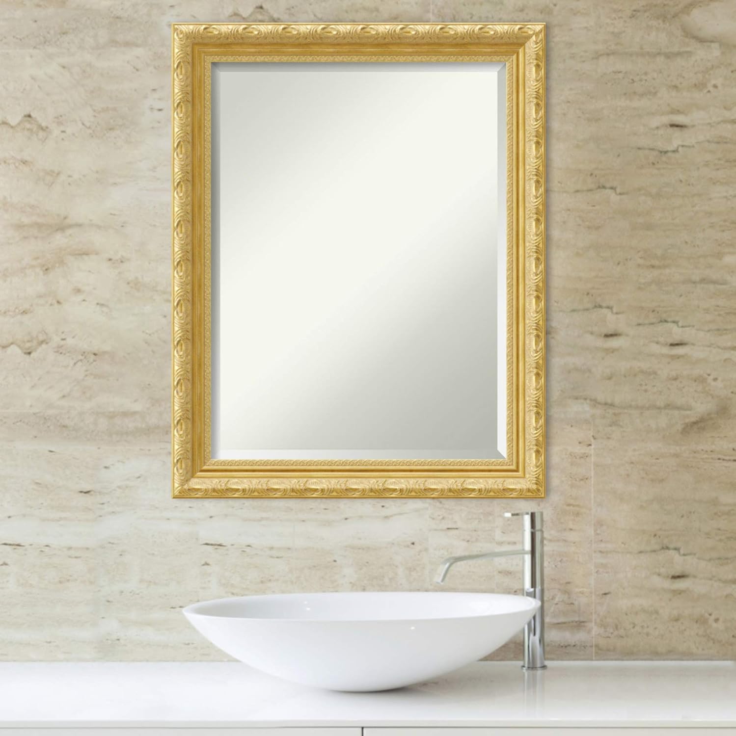 Amanti Art Bathroom Mirror for Over Sink, Vanity Mirror, Wood Frame, Hangs Horizonally and Vertically, Bathroom Wall Decor, Beveled Edge