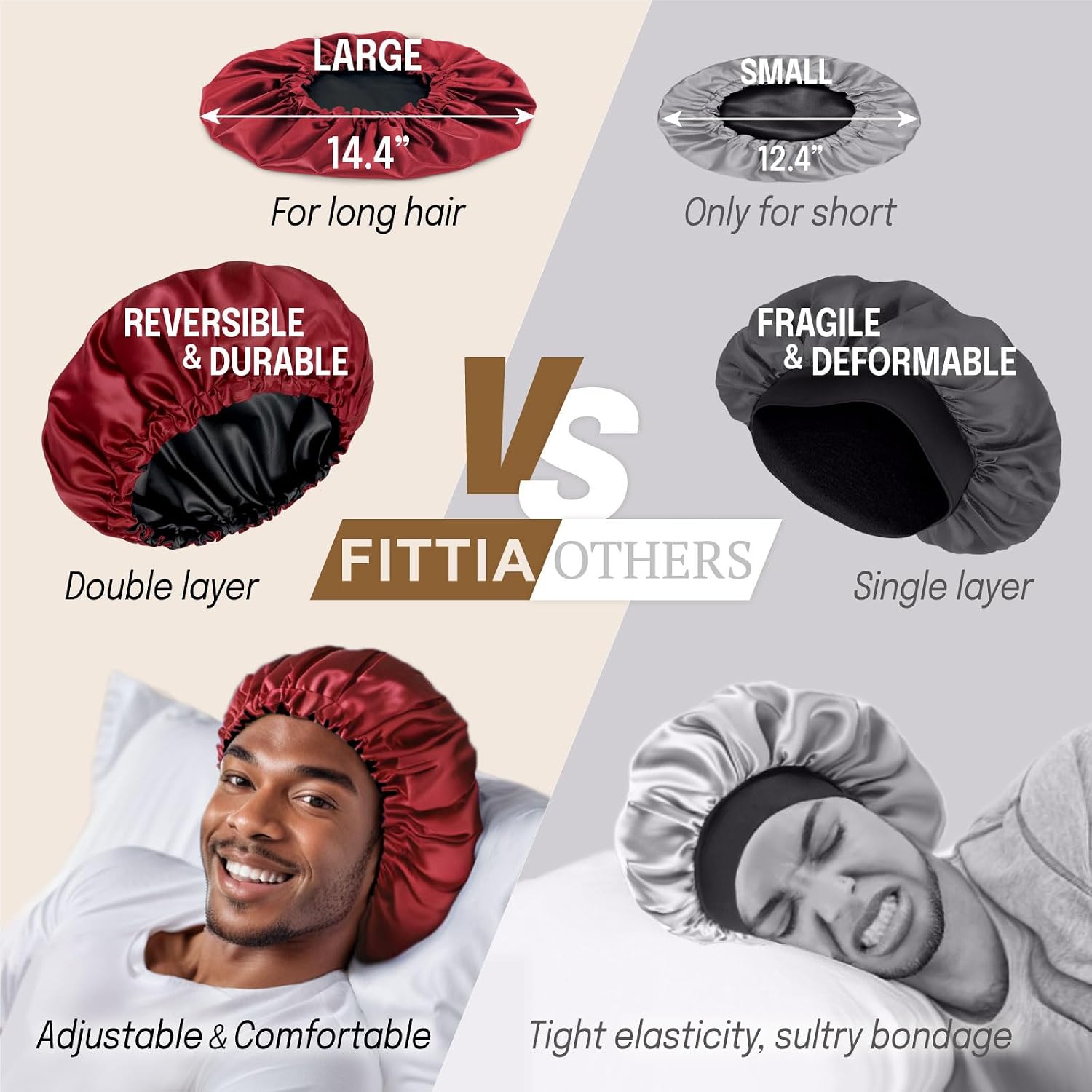 Satin Men Bonnet for Long Hair: Extra Deep & Large with Adjustable Strap, Bonnet for Curly, Coily, Locs Protective Styles