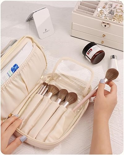Miniatura 4 de Pocmimut Bolsa de maquillaje, bolsa de maquillaje de cuero, bolsas de cosméticos de viaje para mujer, bolsa de maquillaje grande de gran apertura,