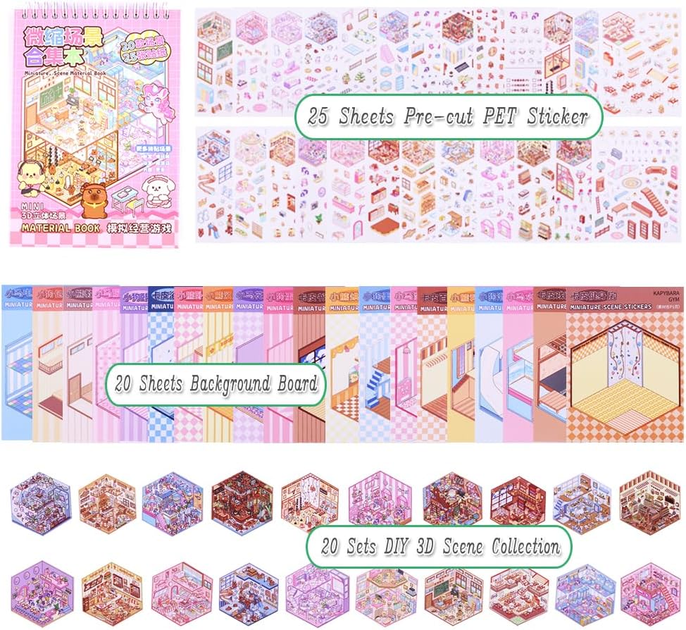 3D Sticker Scene Book: Creative Animal Houses - 20 Sets Aesthetic Room Scenes with Rabbit, Bear, & Pony, Your 15-Minute Scene Escape Reusable 3D Stickers for Stress Relief, Cozy Art Activity image 3