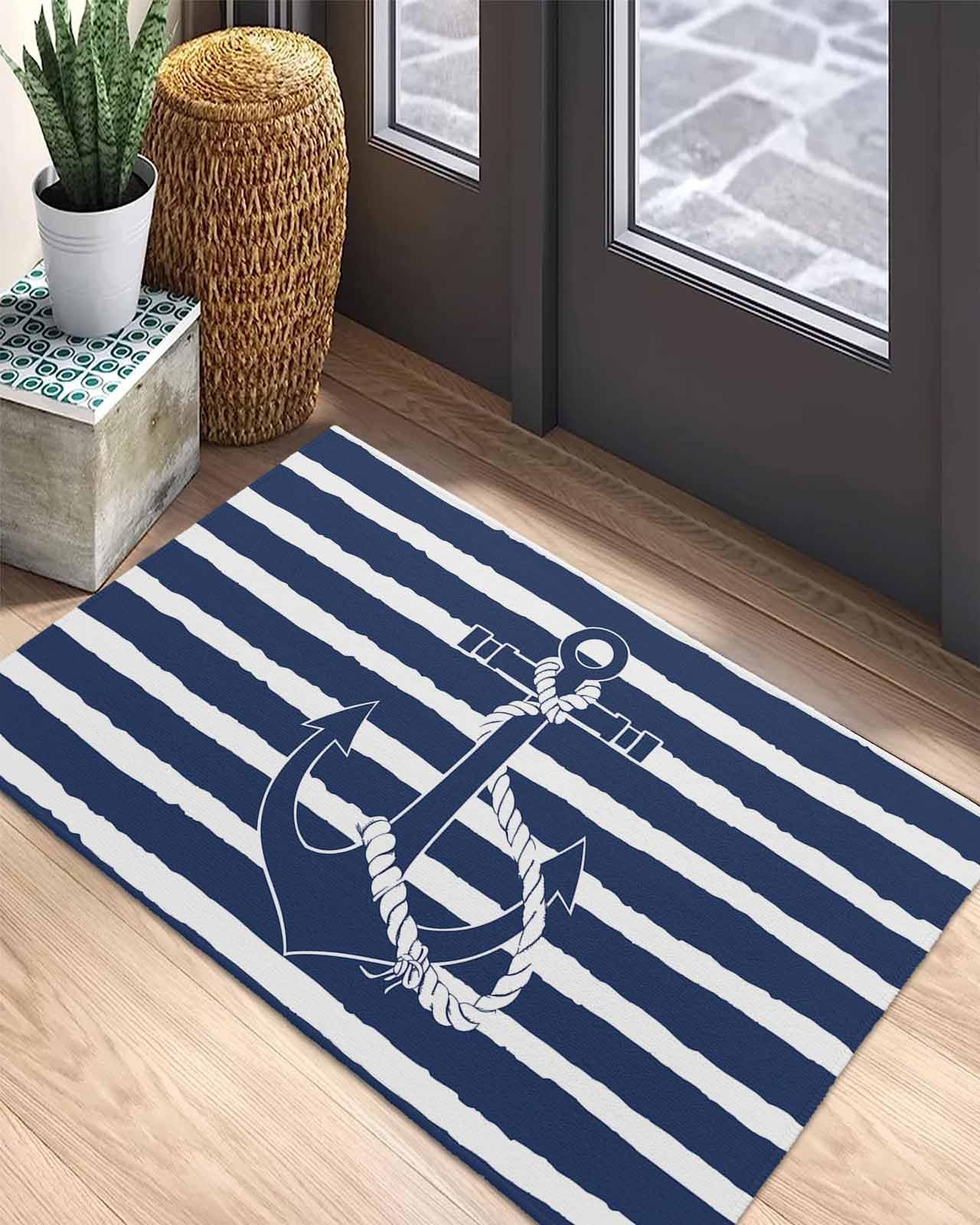 Amazon.com: Nautical Navy Blue White Striped Front Door Mat