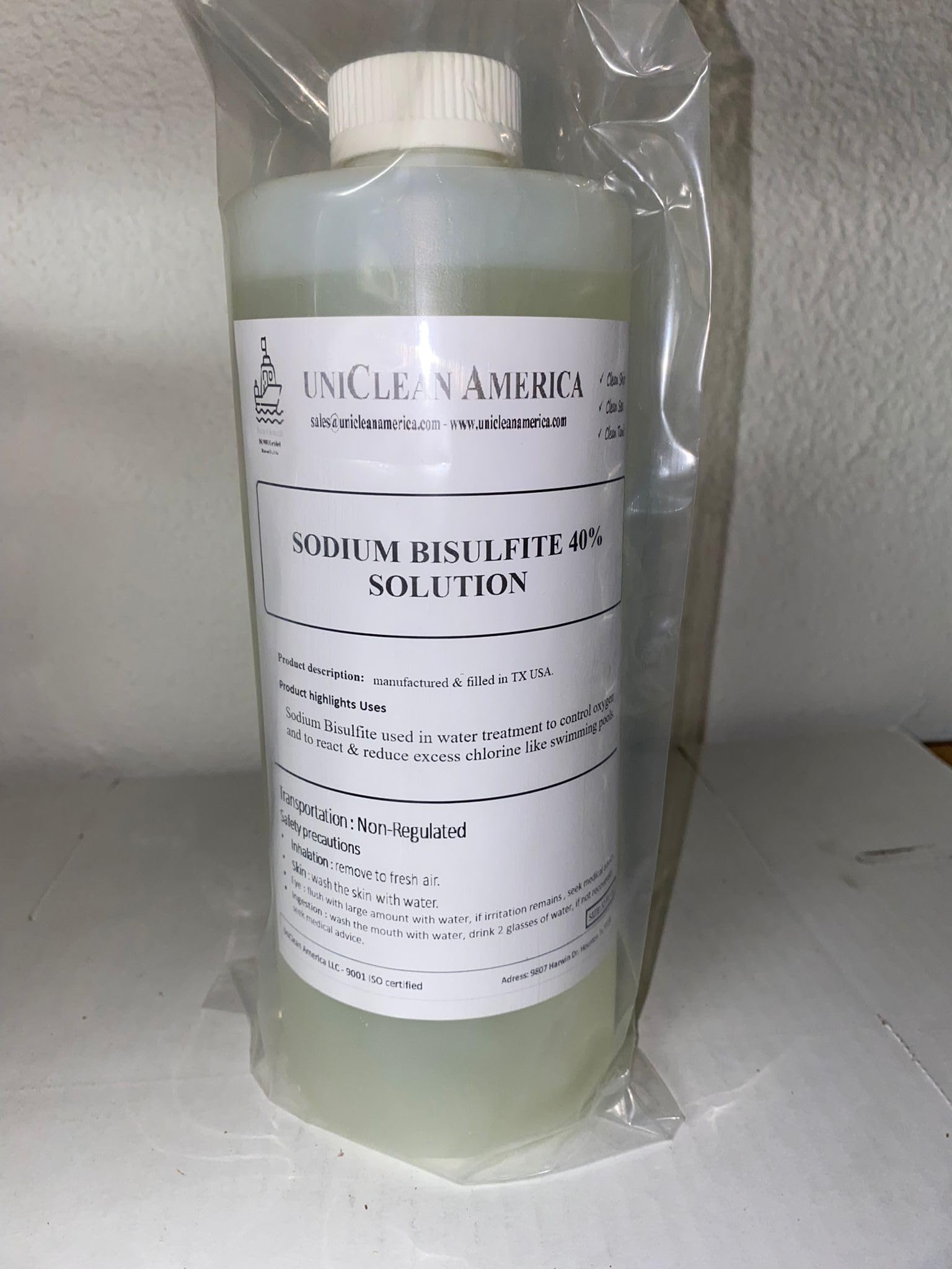 Sodium bisulfite 40% - dechlorinator & Oxygen Scavenger - Made in USA - Size: 16 fl oz