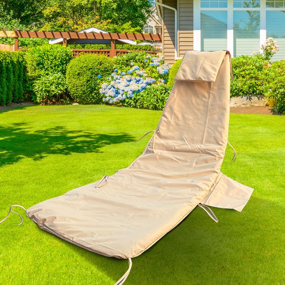 Patio Outdoor Hanging Lounge Chair Cushion Slipcovers with Umbrella Fabric, Waterproof Replacement Cover for Curved Chaise Hammock Swing Chair Pads (Cushion Excluded) Khaki