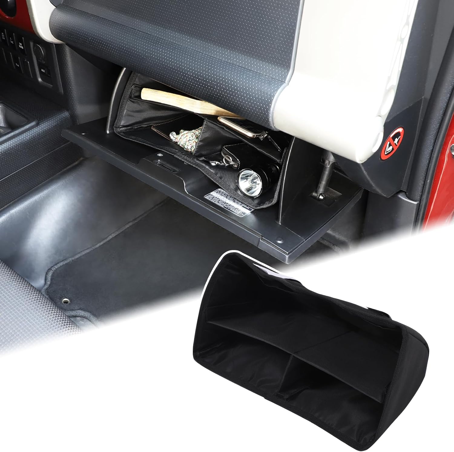 Aunginsy Center Console Glove Box Divider Organizer Compatible with Toyota FJ Cruiser 2007-2021 Passenger Side Glove Divider Storage Bag Compartment Partition Insert Tray Secondary Storage Accessories