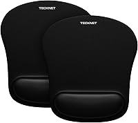 TECKNET 2 Pack Ergonomic Mouse Pad with Memory Foam Wrist Support, Pain Relief Gaming Mousepad, Non-Slip Waterproof Surface for Office Laptop - Black