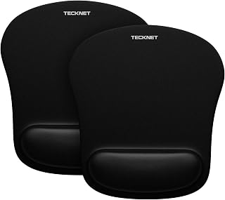TECKNET 2 Pack Ergonomic Mouse Pad with Memory Foam Wrist Support, Pain Relief Gaming Mousepad, Non-Slip Waterproof Surface for Office Laptop - Black