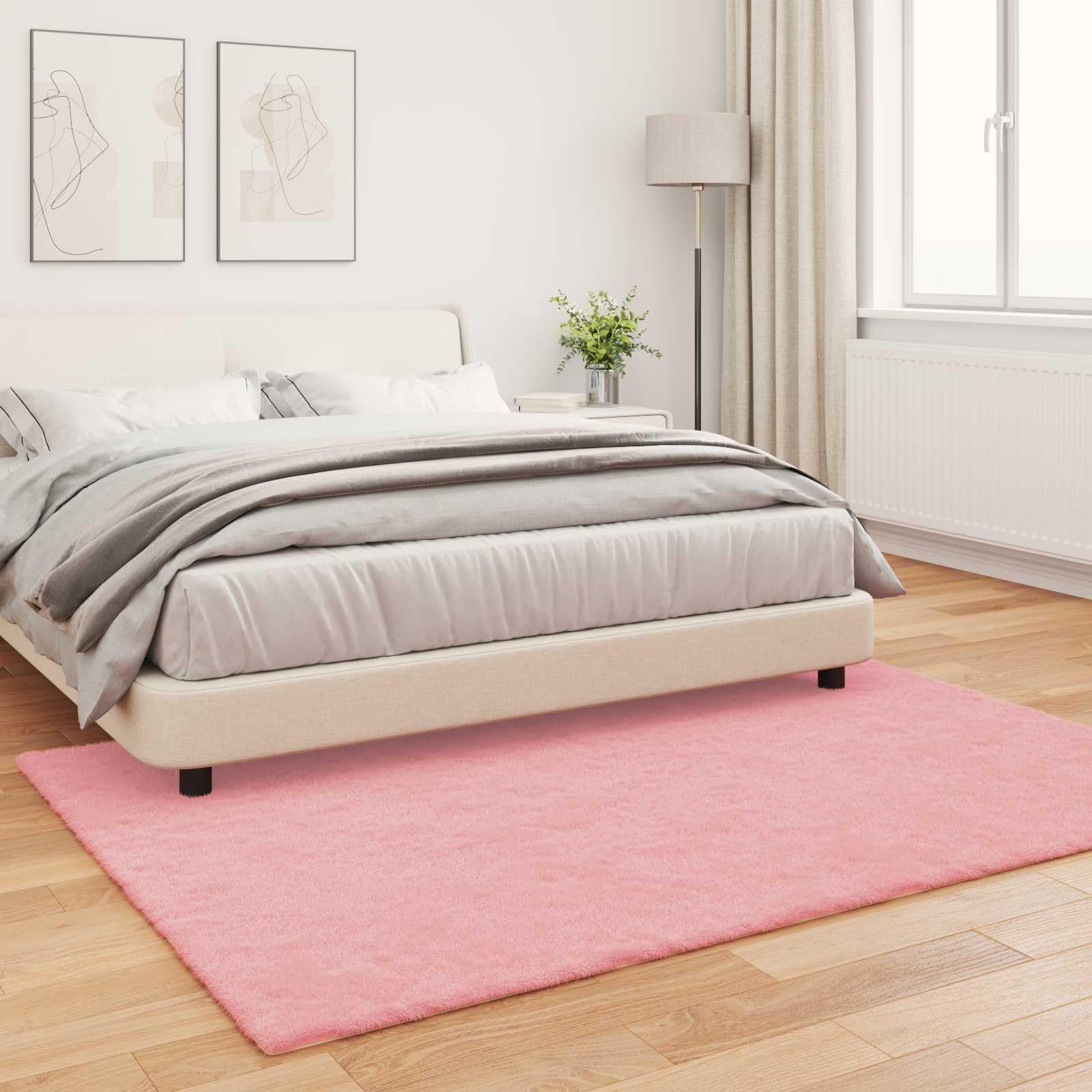 Olite Alfombra de pelo sintético de conejo, color rosa, 140 x 200 cm, extrasuave, rectangular, poliéster, duradera, para dormitorio y salón