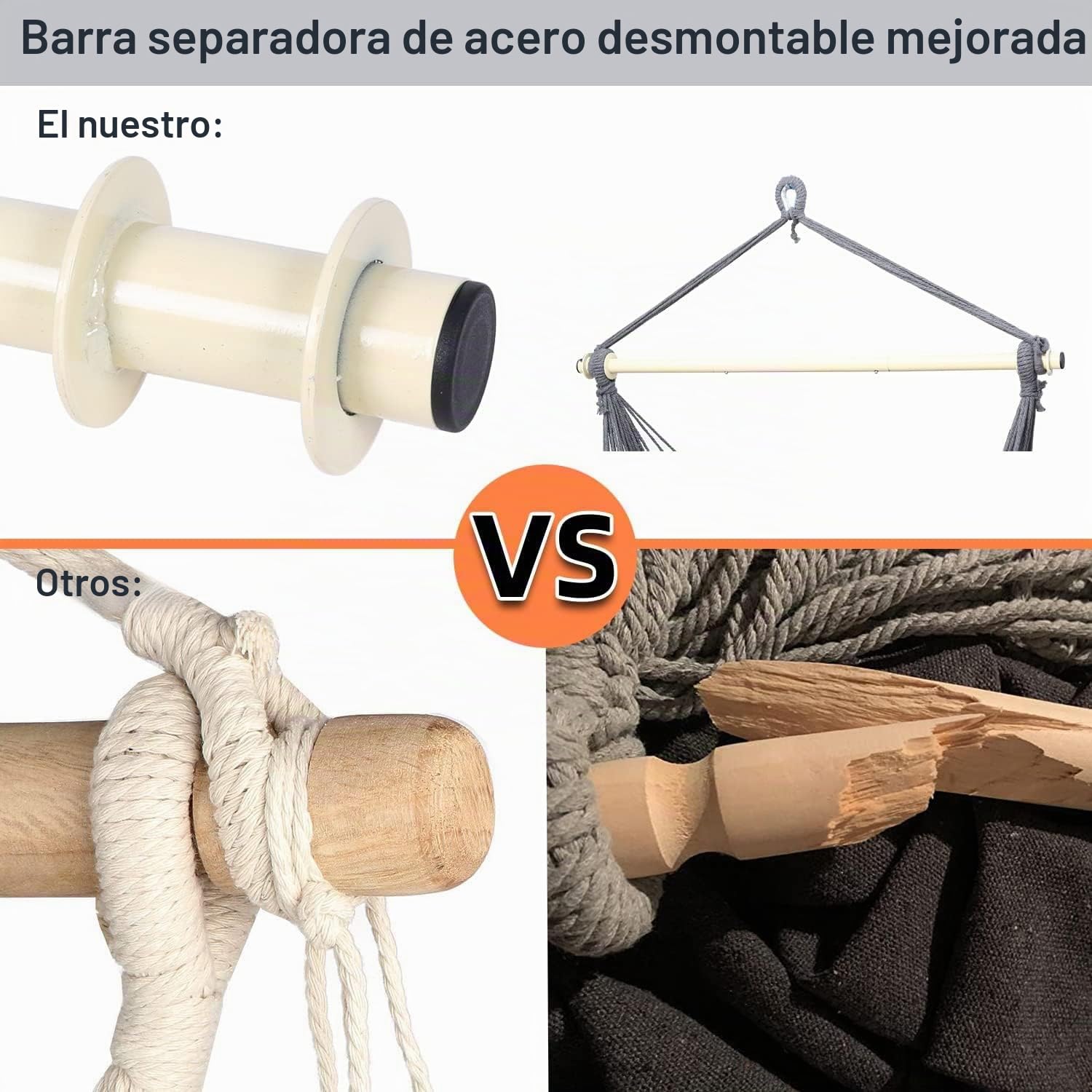 Ohuhu Silla Colgante Silla de Hamaca con 2 Cojines y Kit de instalación, Tejido de algodón para Mayor Comodidad, Durabilidad para Interiores y Exteriores, Dormitorio, Patio, Gris